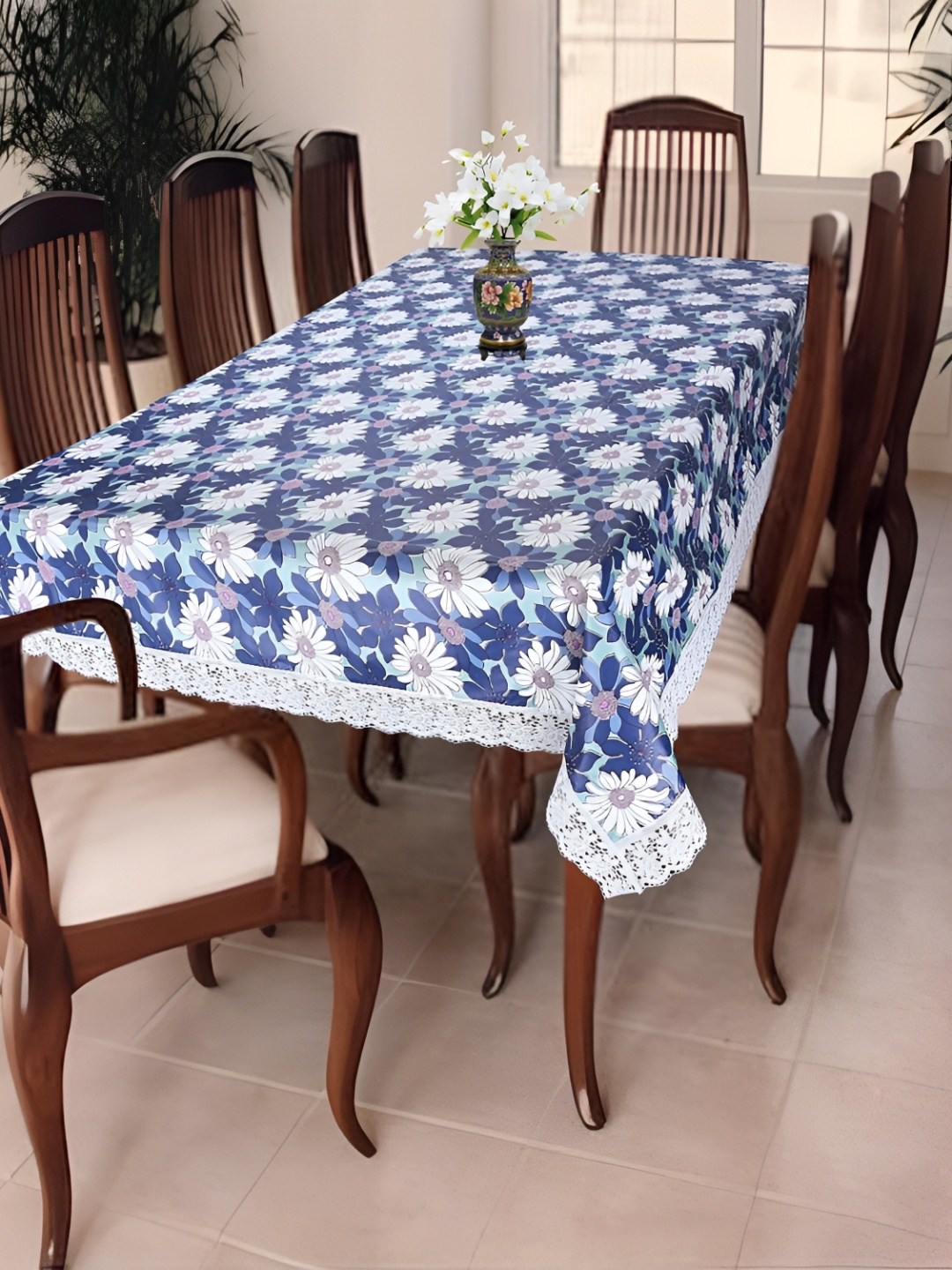 

Homerz Blue Floral Waterproof Plastic 8-Seater Table Cover