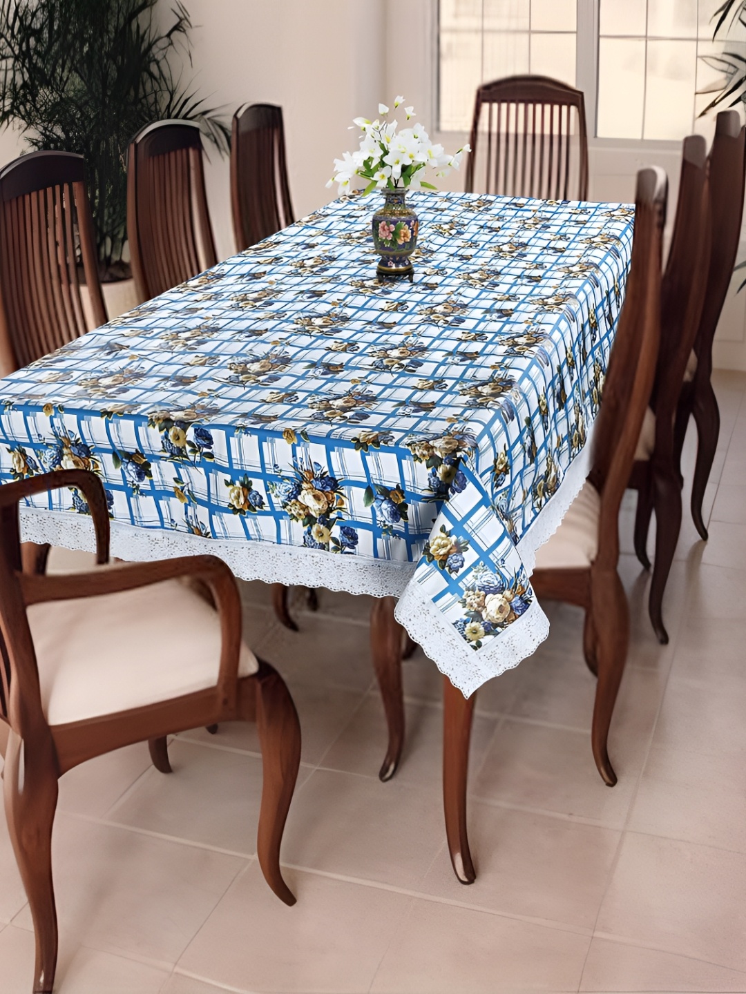 

Homerz Blue Floral Waterproof Plastic 8-Seater Table Cover