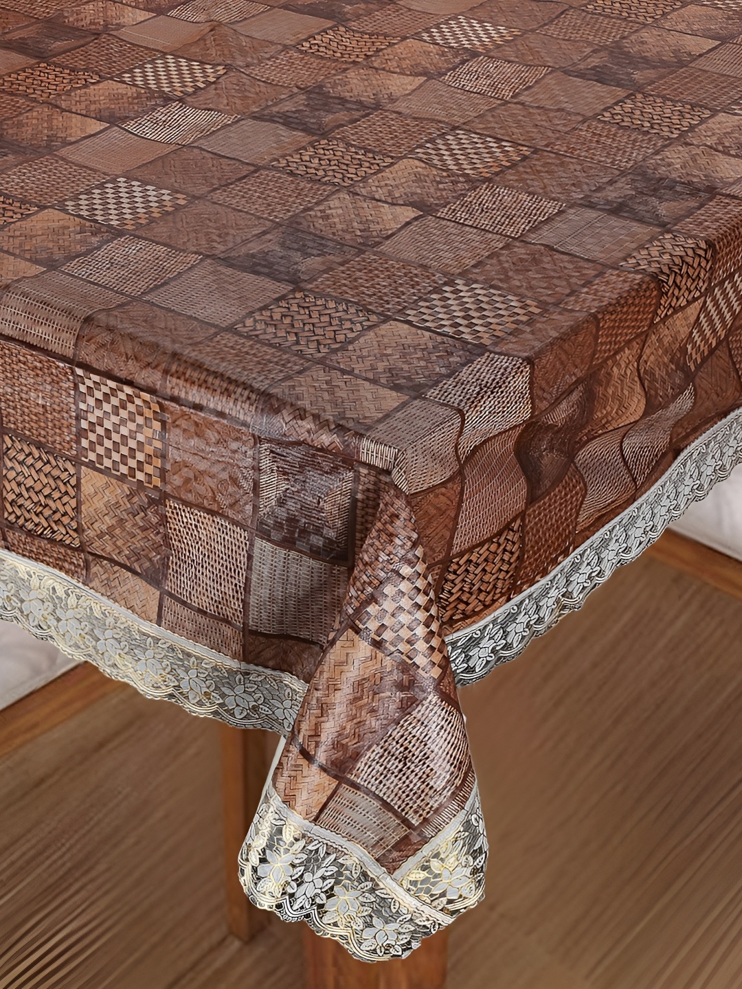 

Homerz Brown Geometric Printed Waterproof Plastic 8-Seater Table Cover