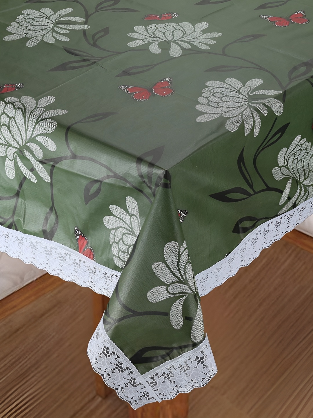 

Homerz Green Floral Waterproof Plastic 8-Seater Table Cover