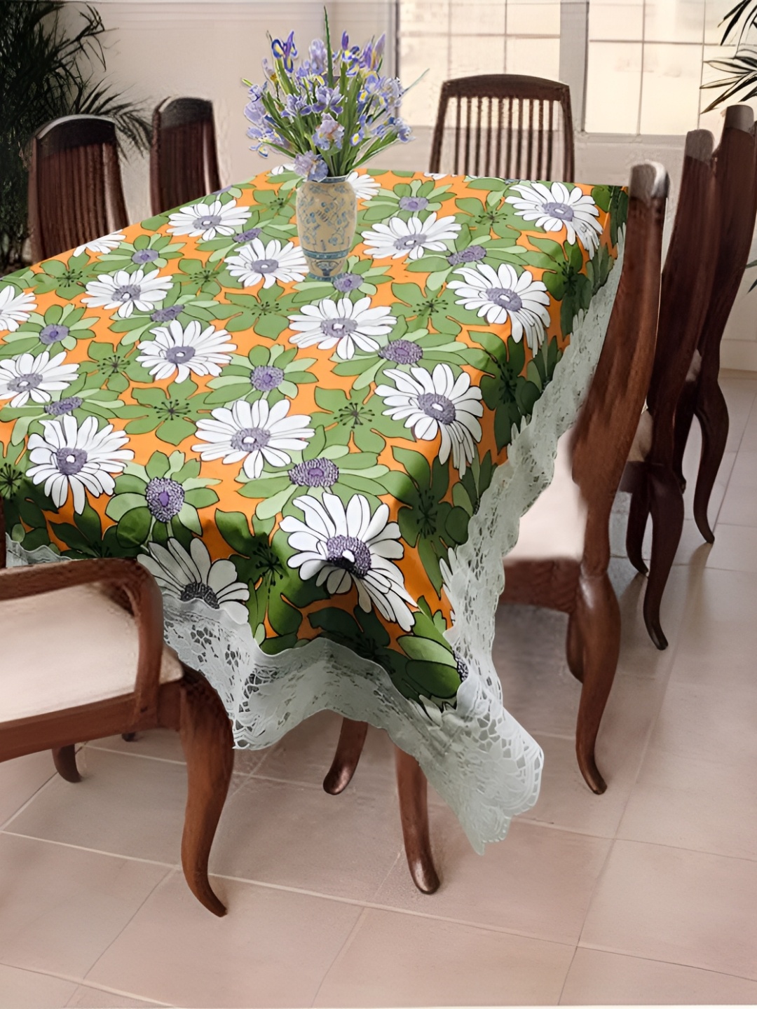 

Homerz Yellow Floral Waterproof Plastic 8-Seater Table Cover