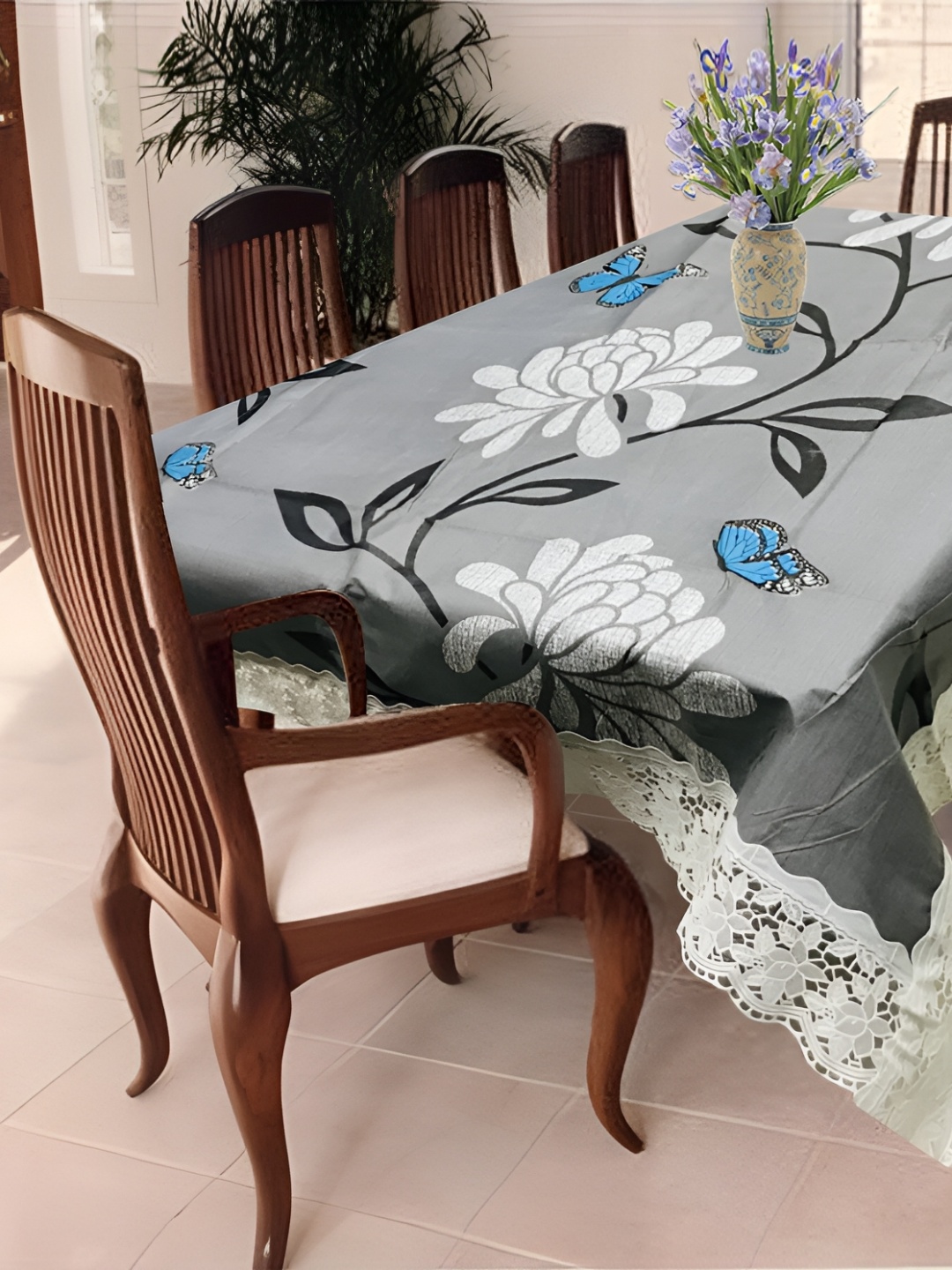 

Homerz Grey Floral Waterproof Plastic 8-Seater Table Cover