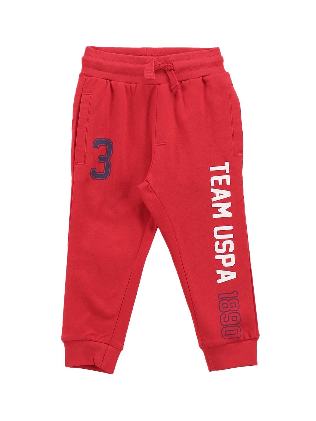 

U.S. Polo Assn. Kids Boys Brand Printed Pure Cotton Joggers, Red