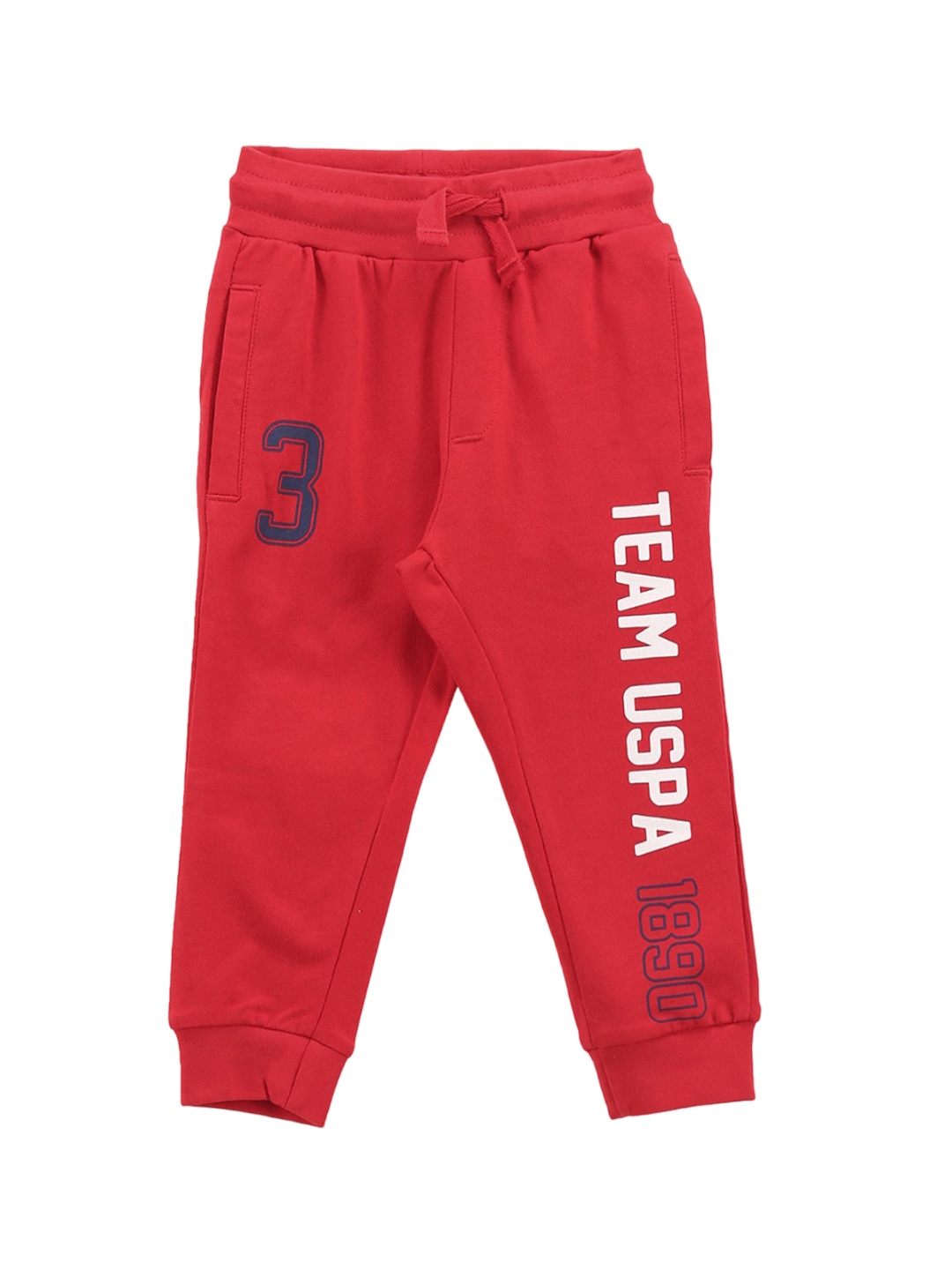 

U.S. Polo Assn. Kids Boys Brand Printed Pure Cotton Joggers, Red