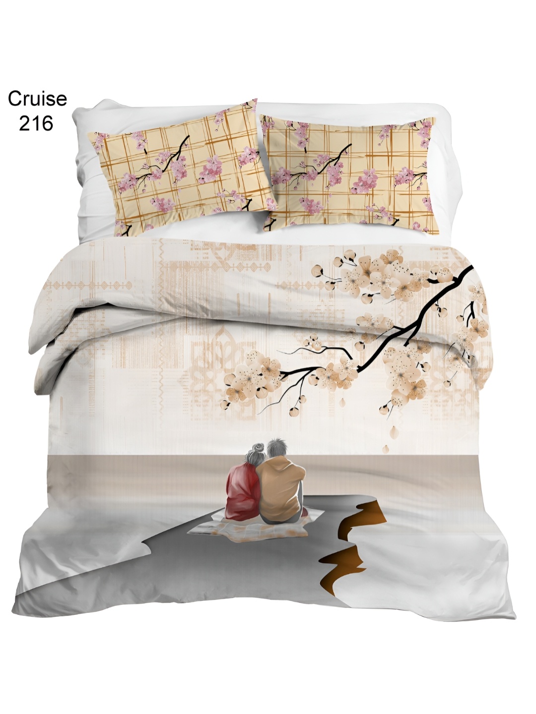 

Bedbathandbliss Cream & Black Floral 300 TC Cotton Single Bedsheet With 2 Pillow Covers
