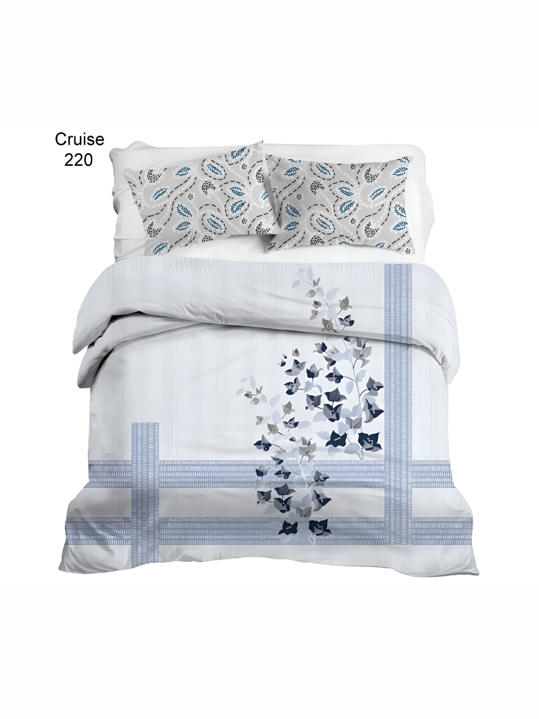 

Bedbathandbliss White & Blue Floral 300 TC Cotton Single Bedsheet With 2 Pillow Covers