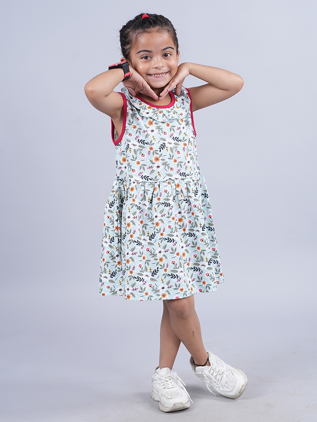 

KiddoPanti Floral Print A-Line Dress, Blue