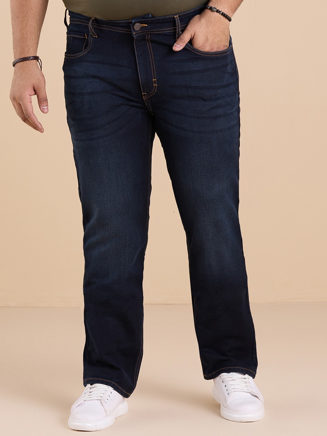 

Big Hello - The Plus Life Men Slim Fit Mid Rise Clean Look Cotton Jeans, Navy blue