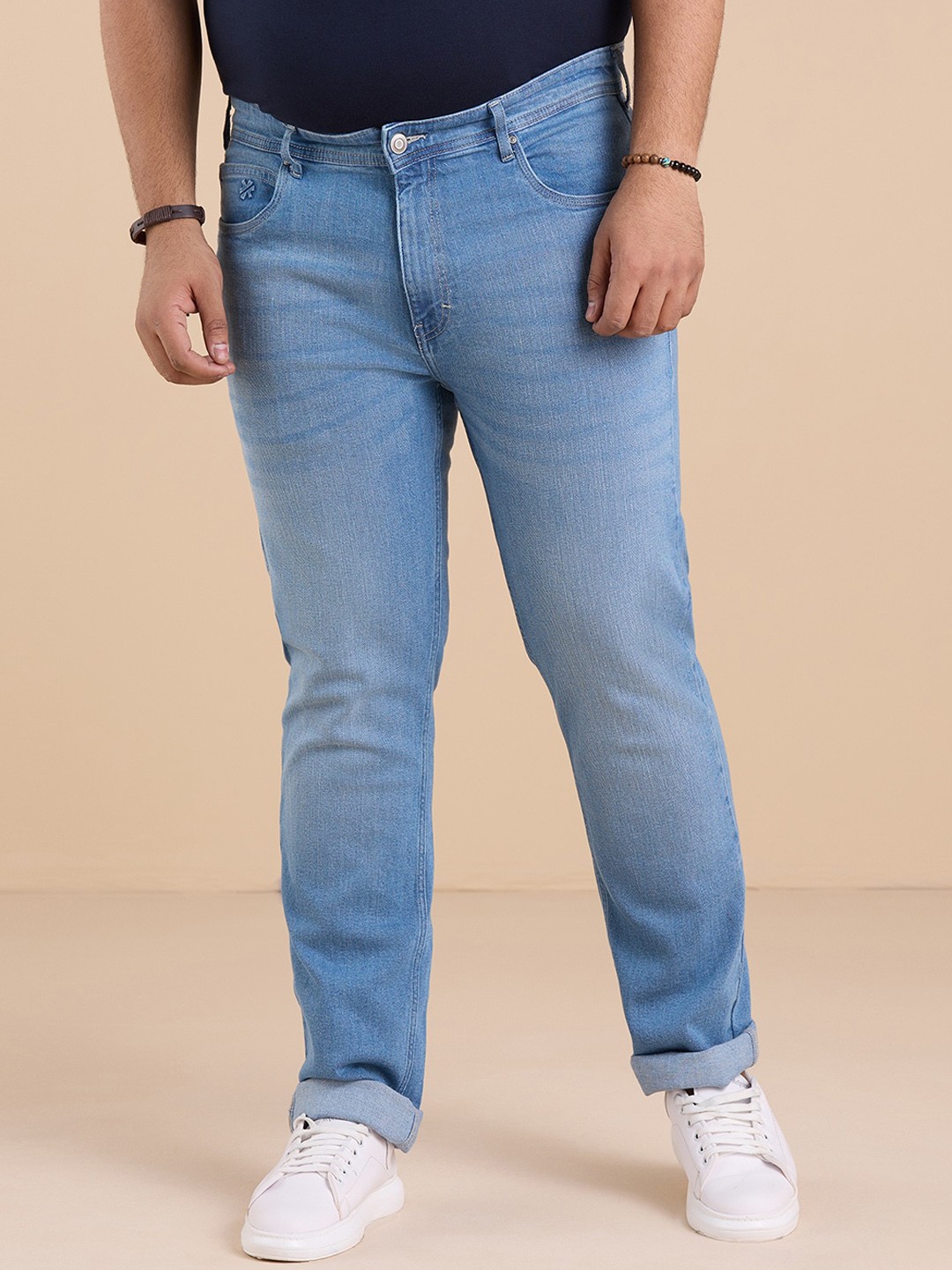 

Big Hello - The Plus Life Men Mid Rise Clean Look Light Fade Cotton Jeans, Blue