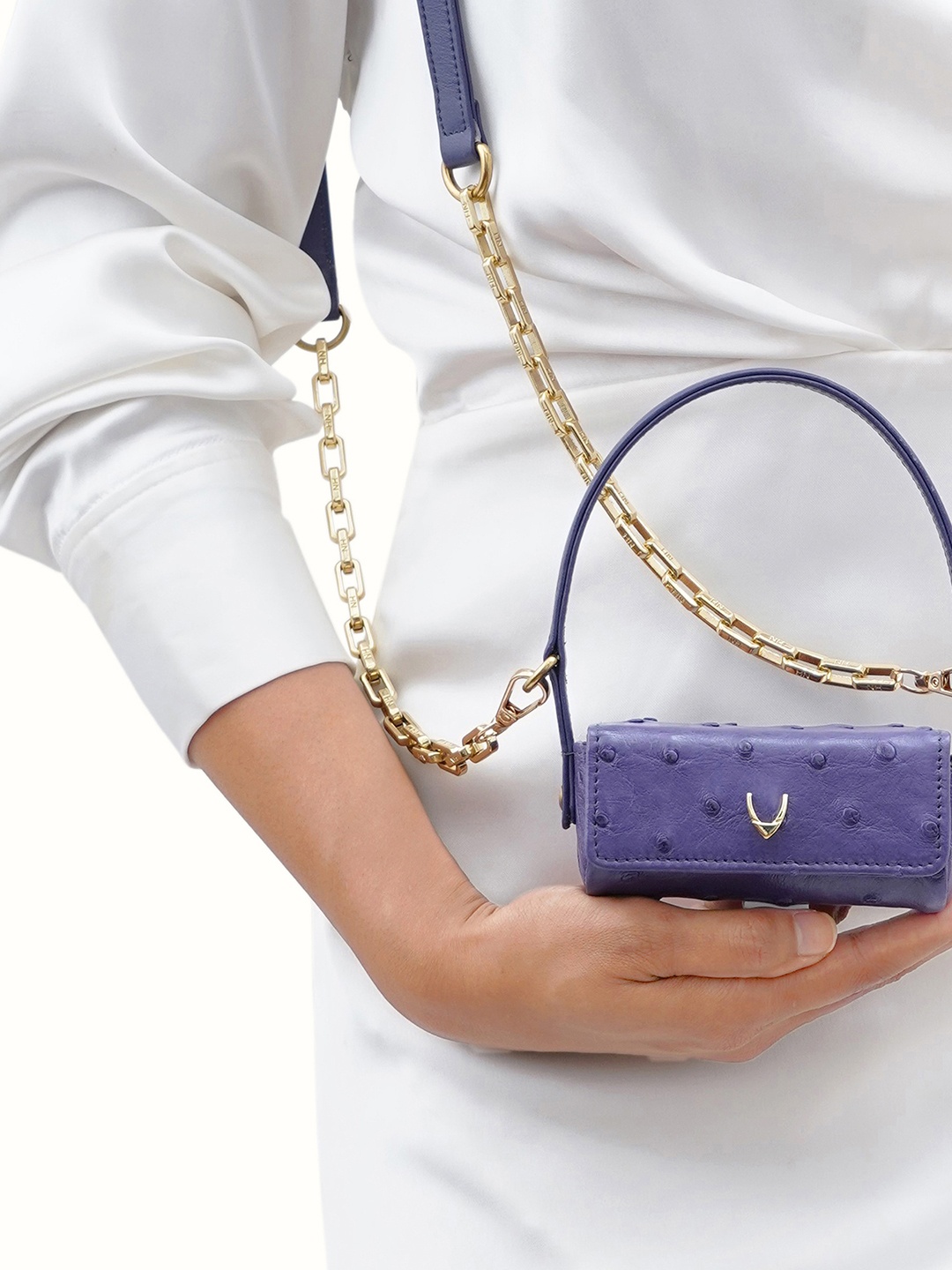 

Hidesign BARTOLI 01 Textured Leather Small Structured Lipstick Purse, Purple