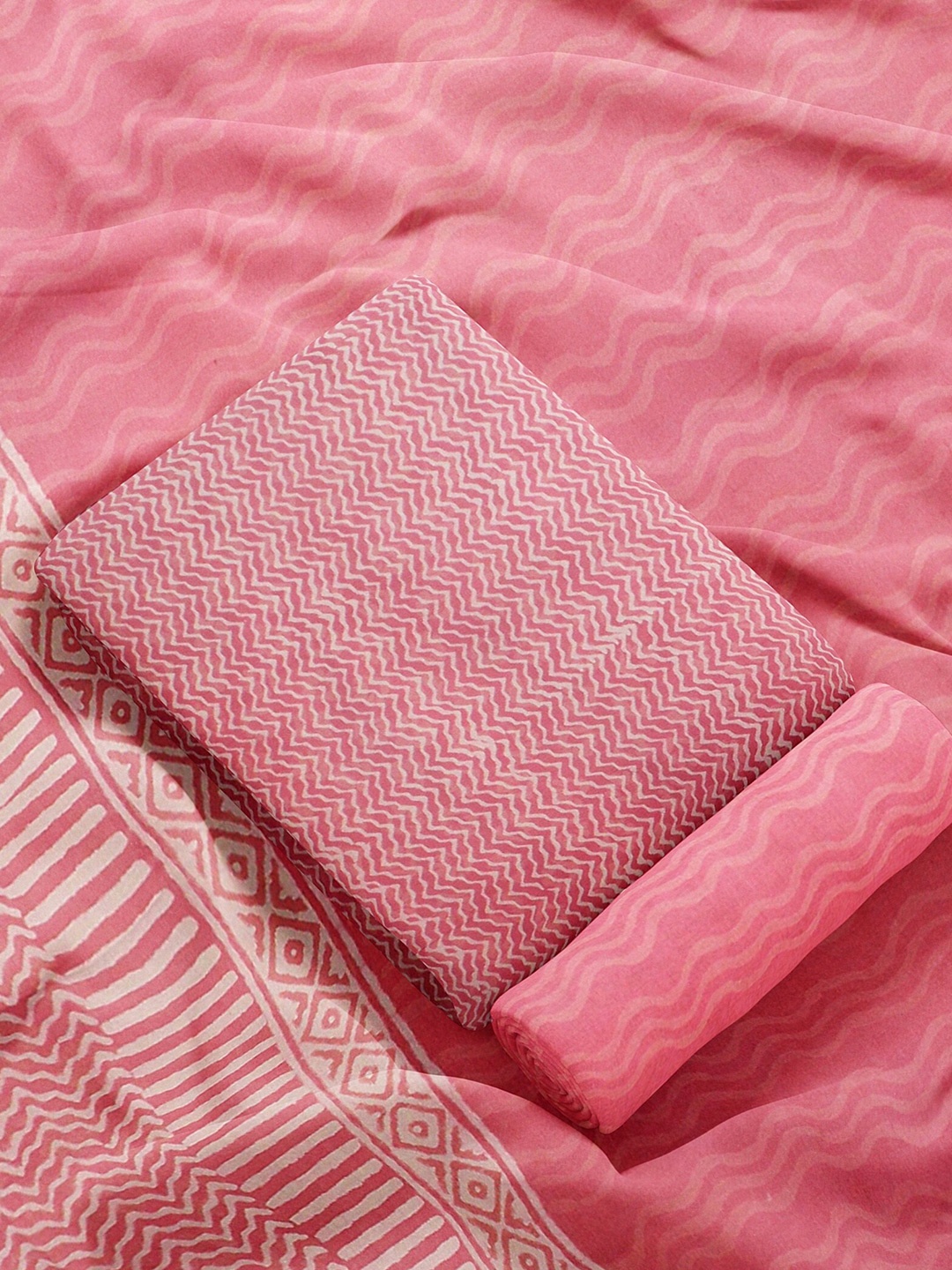 

Weaves of Tradition Printed Pure Cotton Unstitched Dress Material, Pink