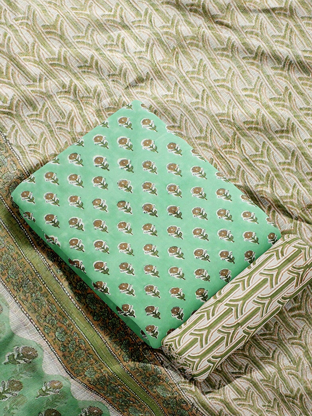 

Weaves of Tradition Printed Pure Cotton Unstitched Dress Material, Green