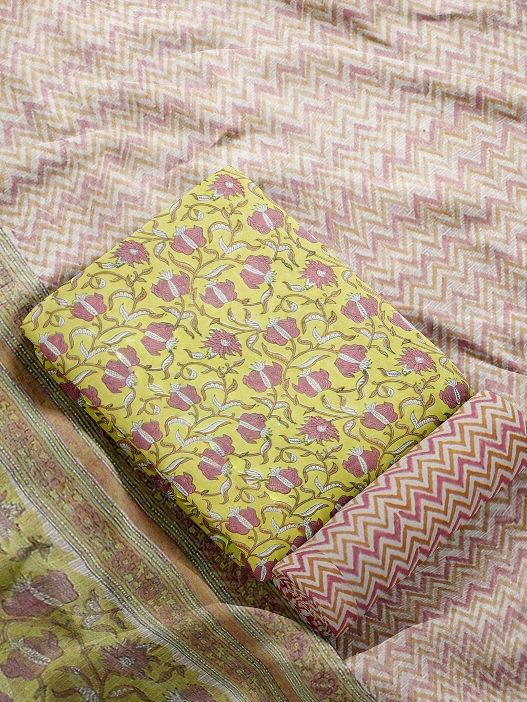 

Weaves of Tradition Printed Pure Cotton Unstitched Dress Material, Yellow