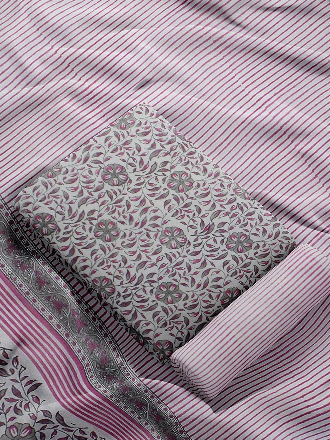 

Weaves of Tradition Printed Pure Cotton Unstitched Dress Material, White