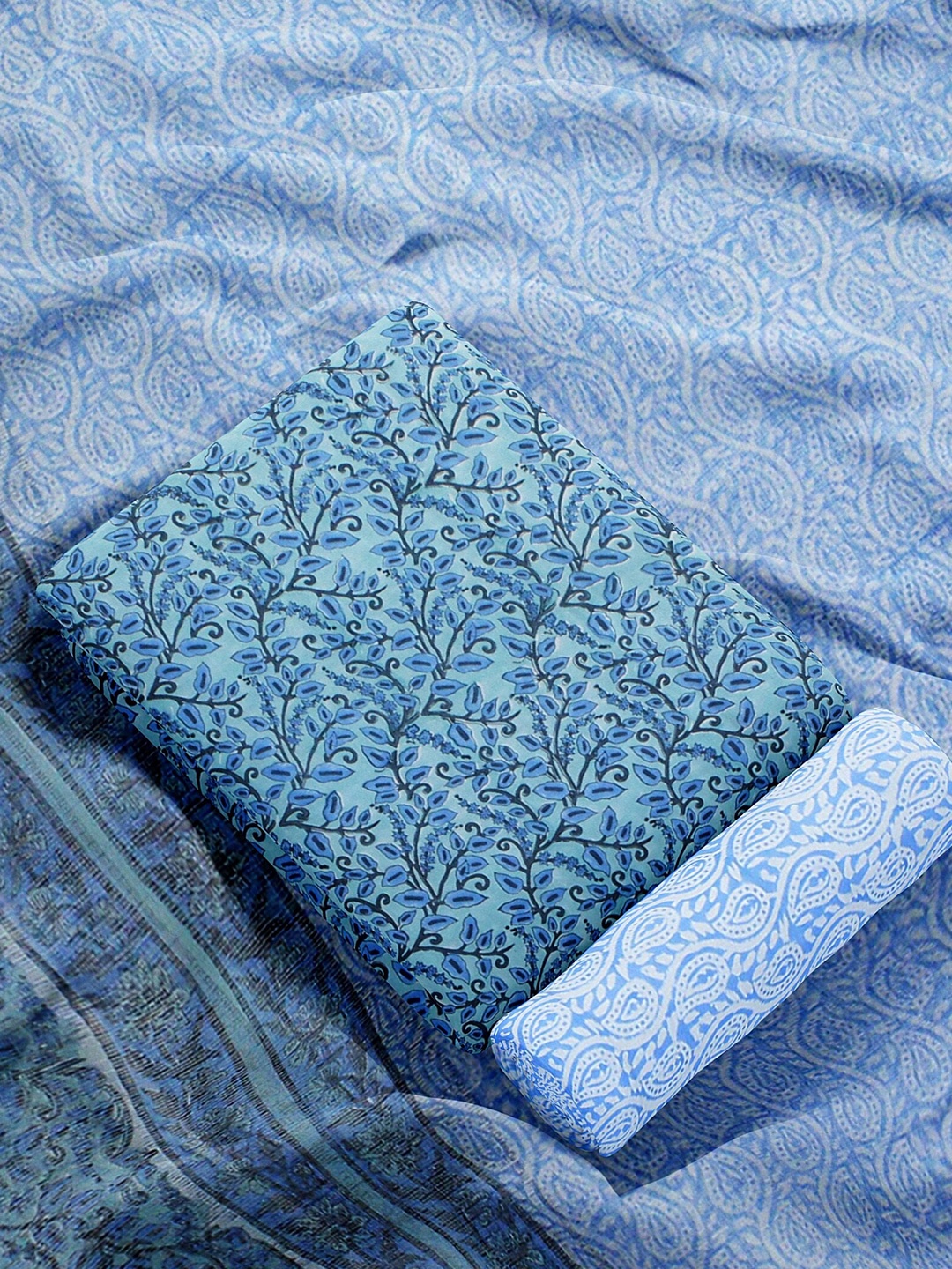 

Weaves of Tradition Printed Pure Cotton Unstitched Dress Material, Blue