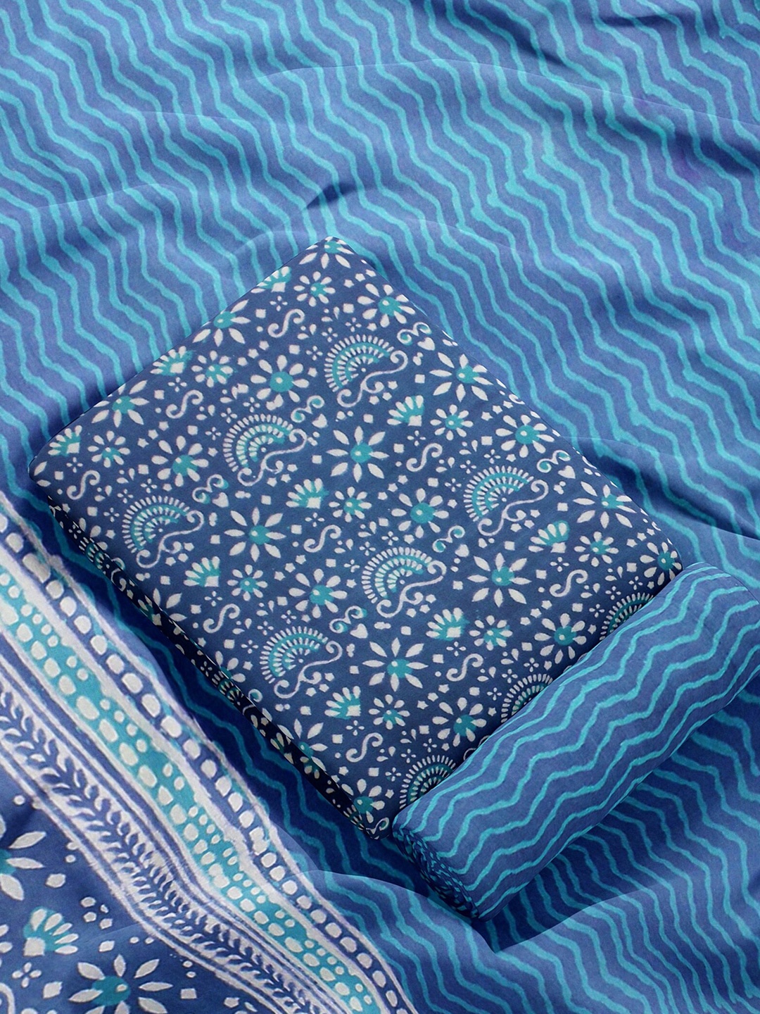 

Weaves of Tradition Printed Pure Cotton Unstitched Dress Material, Blue