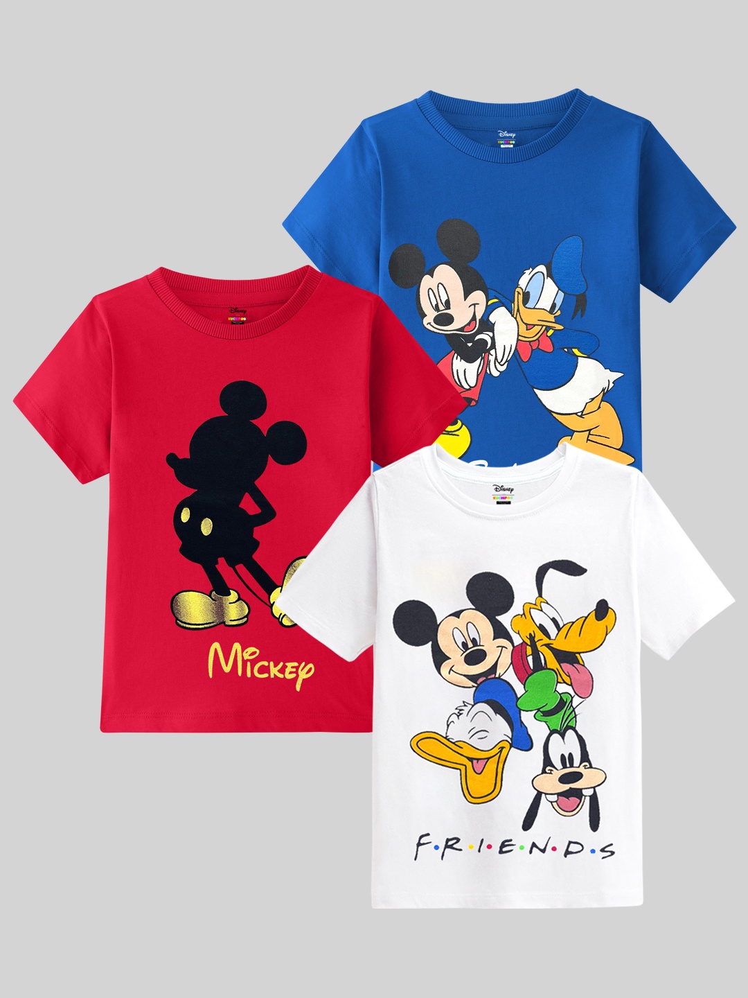 

KUCHIPOO Boys Pack Of 3 Mickey & Friends Printed T-shirts, Red