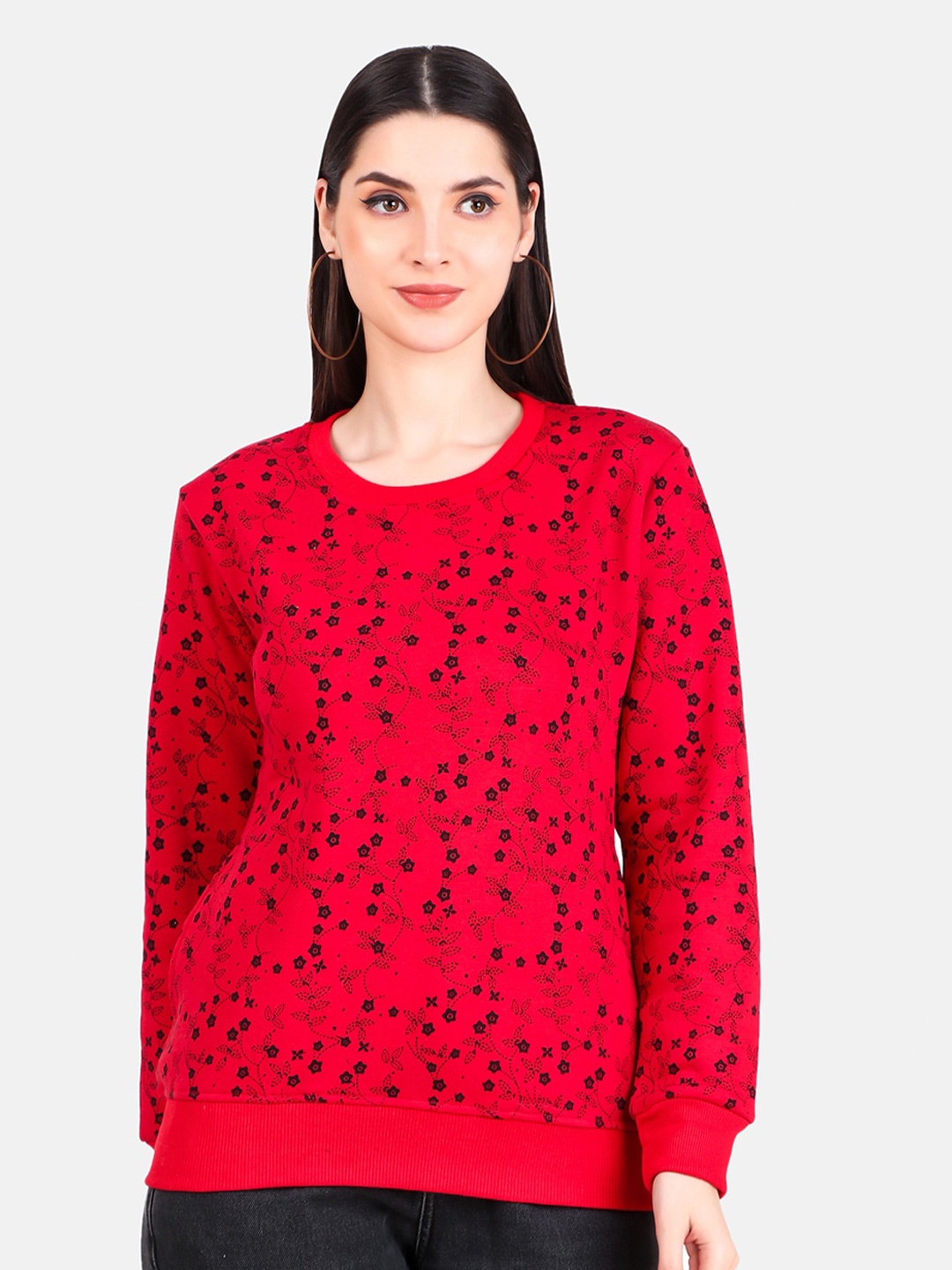 

WELL QUALITY Women Printed Sweatshirt, Red