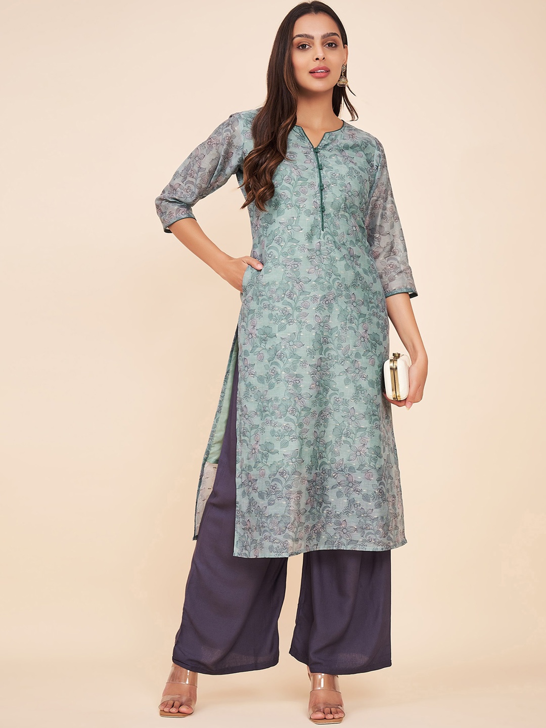 

Label Khoj Floral Printed Straight Kurta, Blue