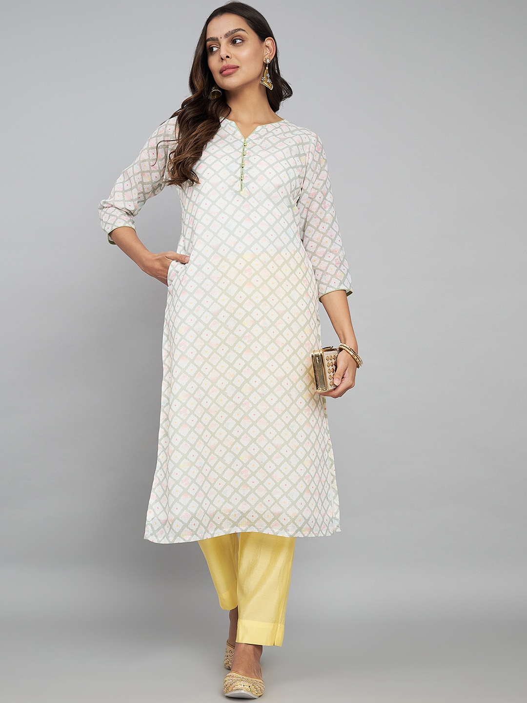 

Label Khoj Geometric Printed Linen Straight Kurta, White