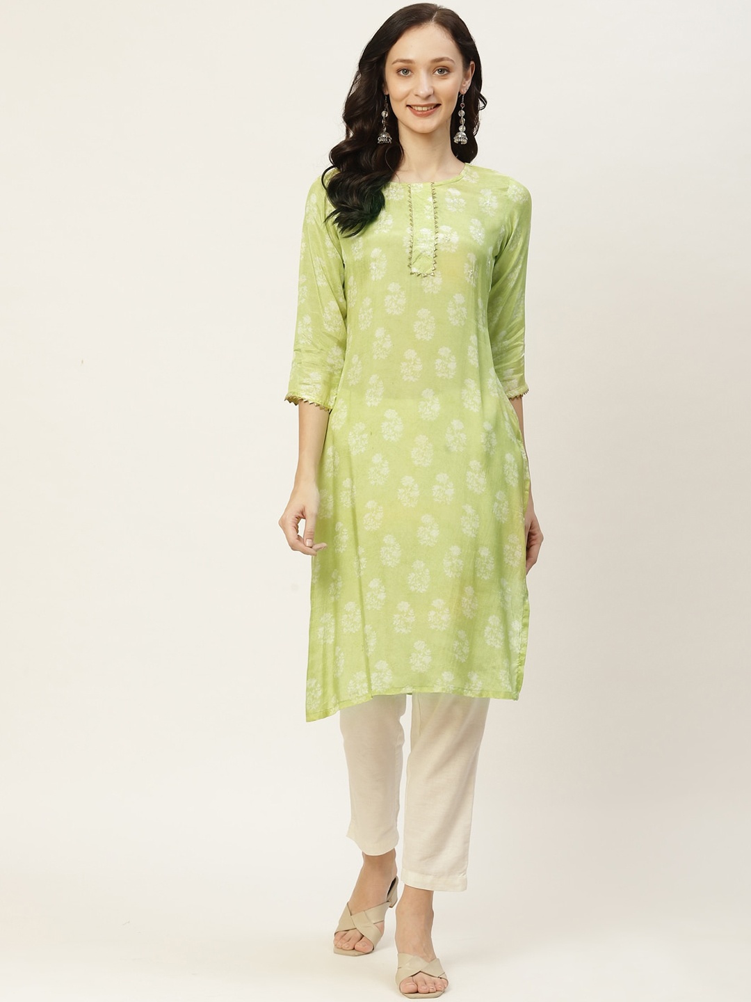 

KALINI Abstract Printed Pastel Kurta, Green