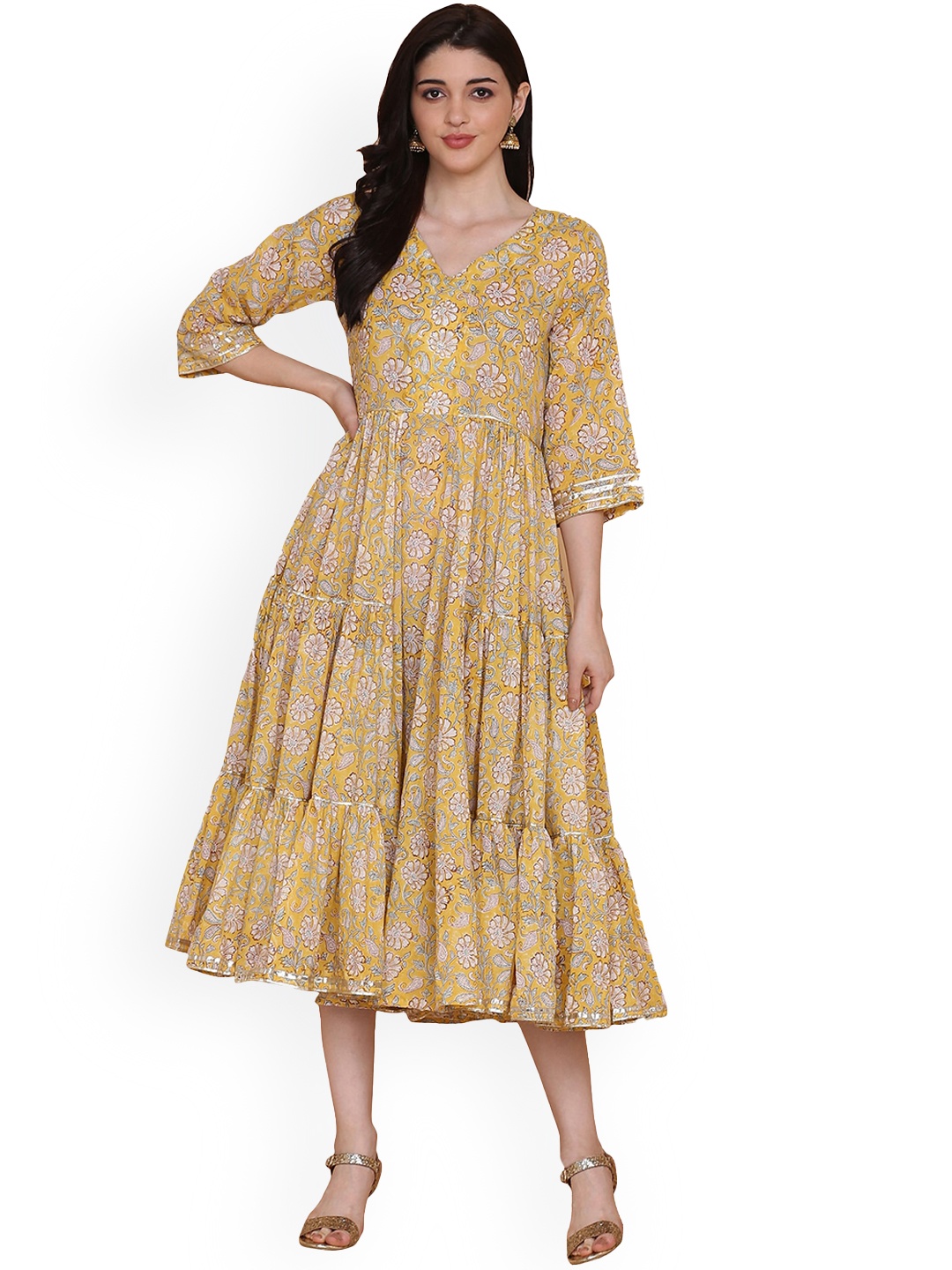 

KALINI Ethnic Motifs Printed Fit & Flare Dress, Green