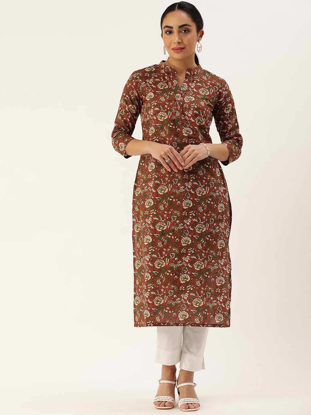 

KALINI Floral Printed Straight Kurta, Maroon