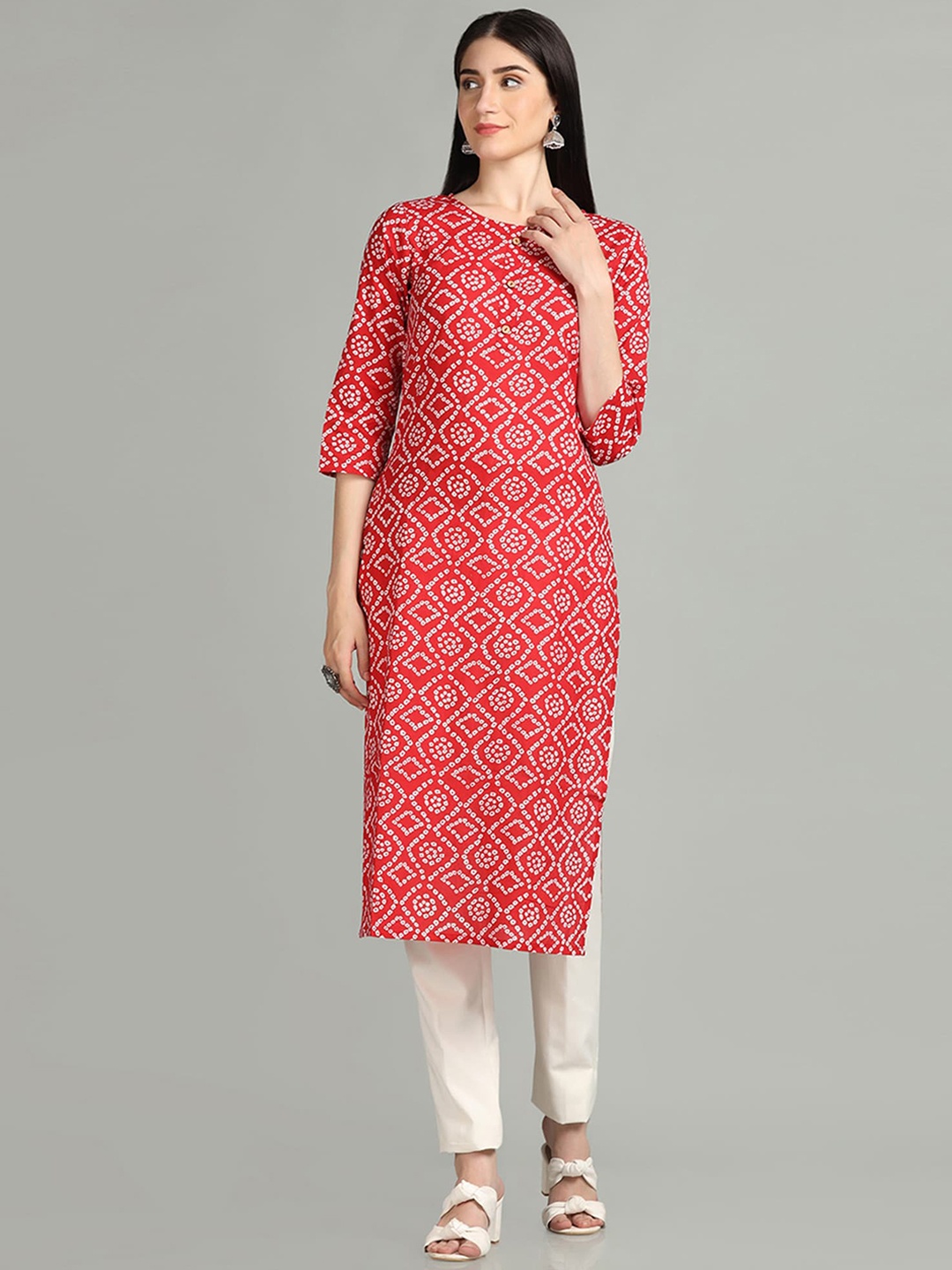 

KALINI Bandhani Printed Straight Kurta, Red