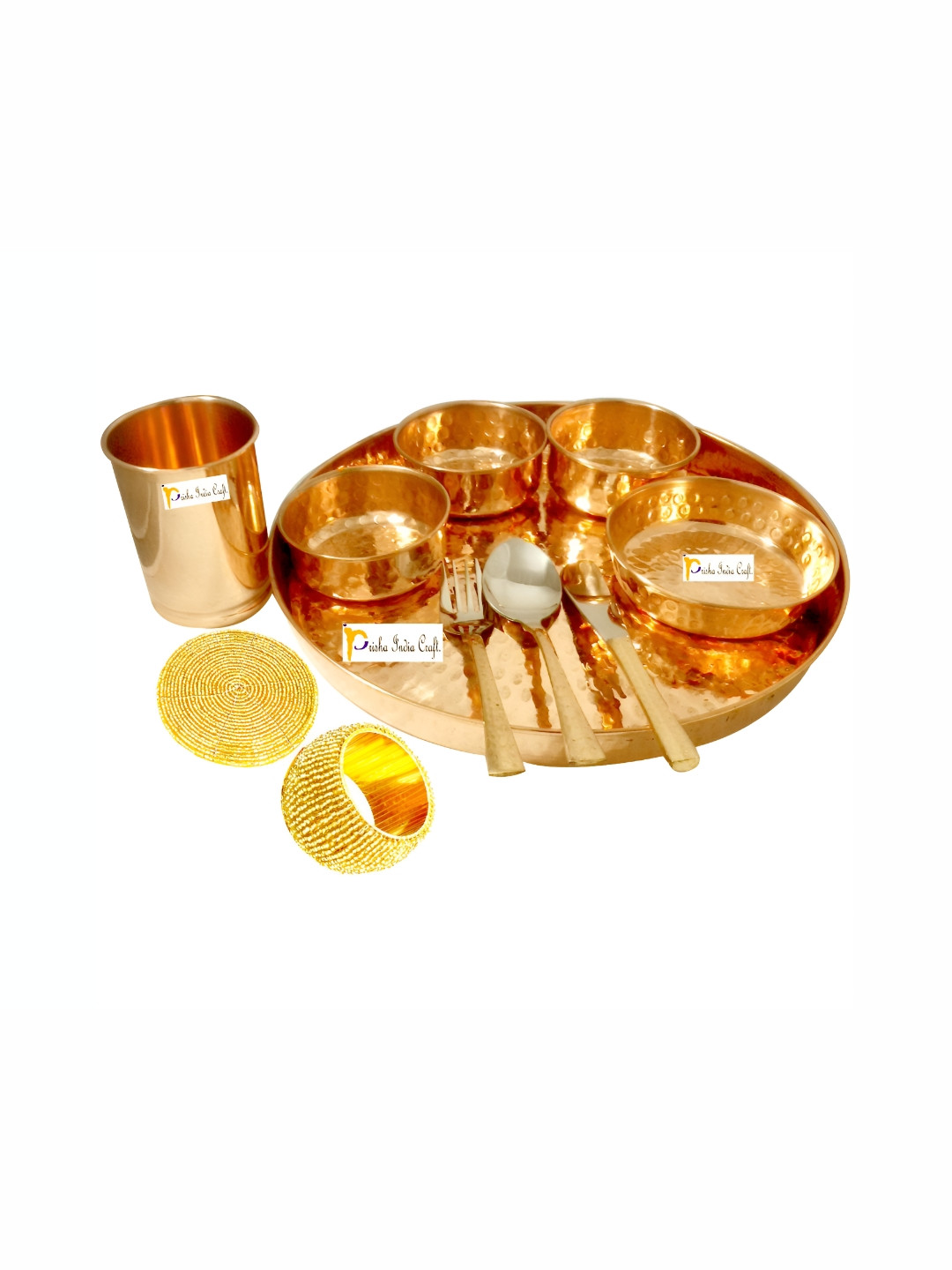 

PRISHA INDIA CRAFT Brown & 11 Pieces Copper Glossy Dinner Set