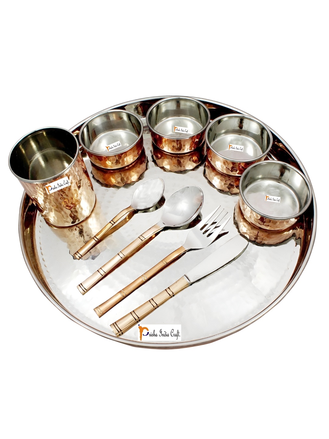 

PRISHA INDIA CRAFT Brown & 10 Pieces Copper Glossy Dinner Set