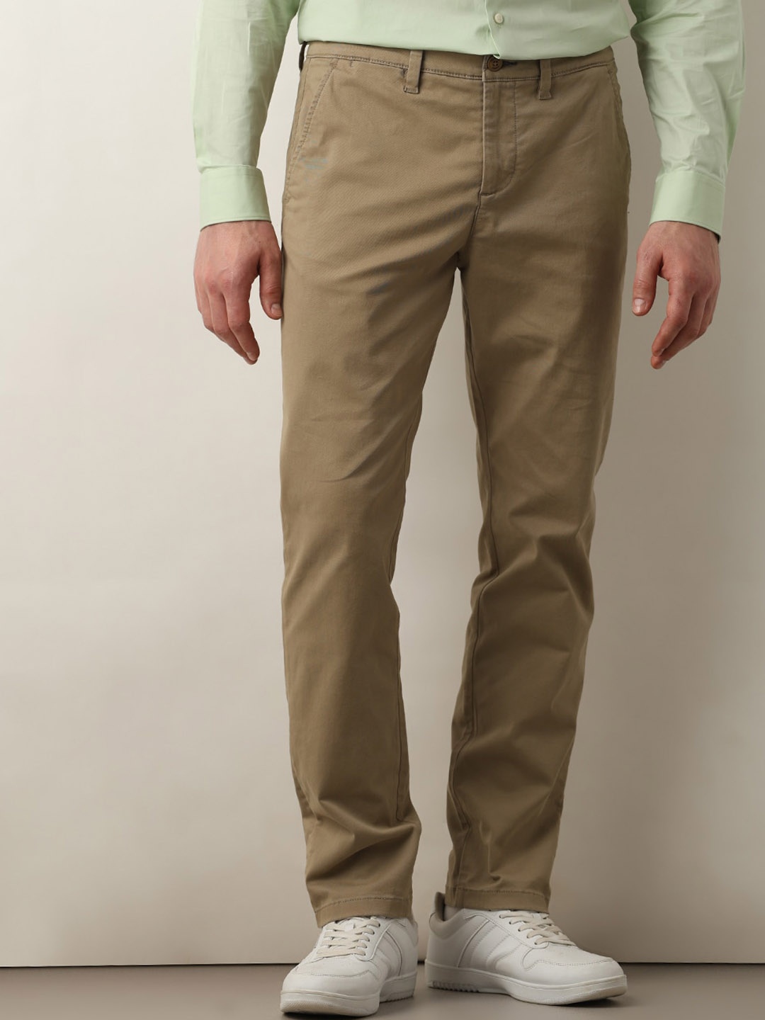 

SELECTED Men Slim Fit Mid-Rise Cotton Formal Trousers, Olive