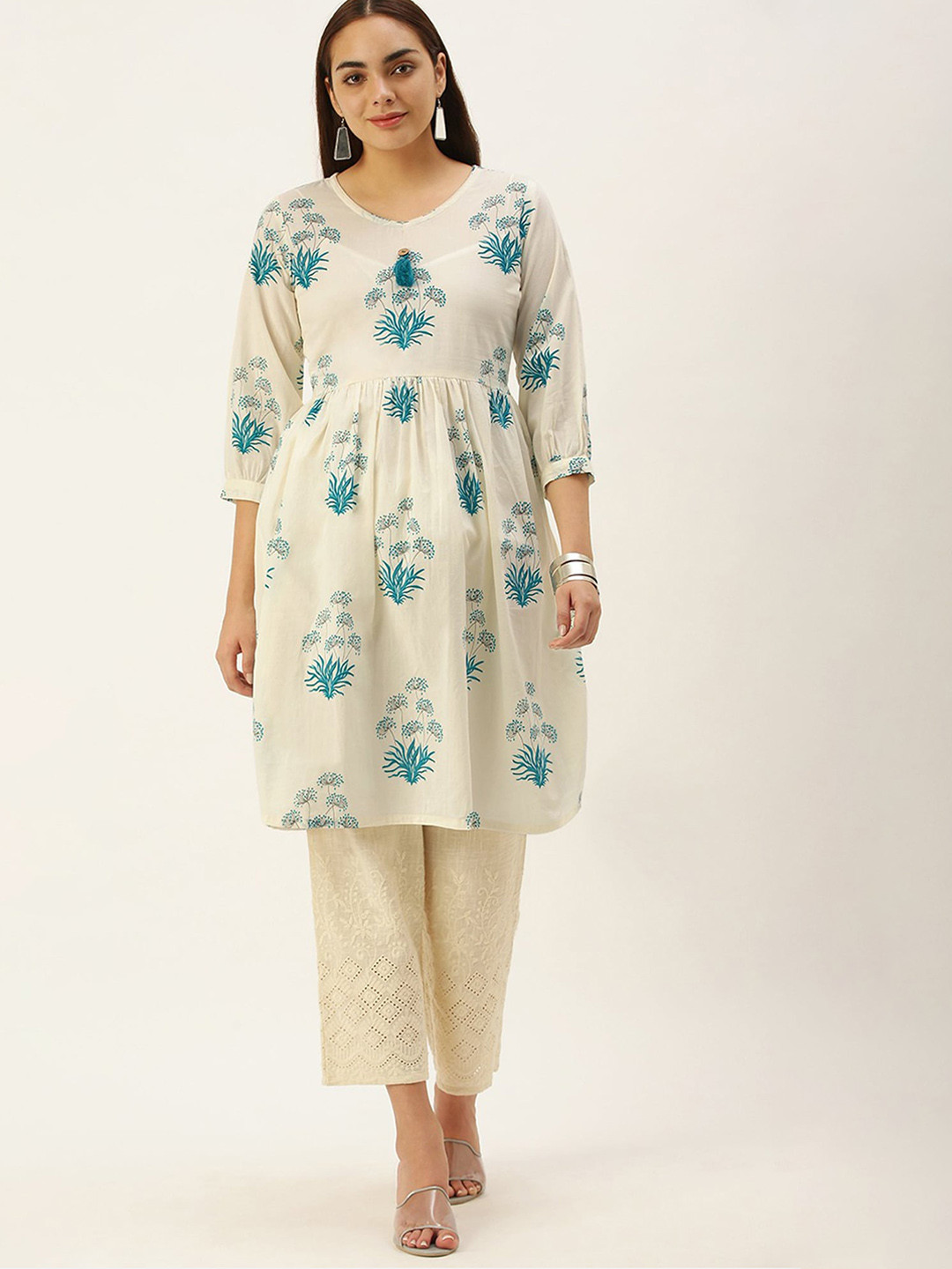 

Shaily Floral Printed A-Line Kurta, Off white