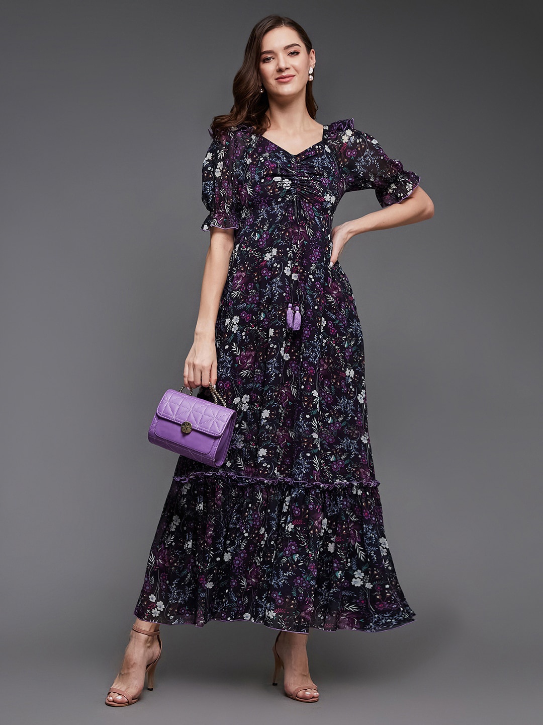 

Miss Chase Floral Print Puff Sleeve Georgette Maxi Dress, Multi