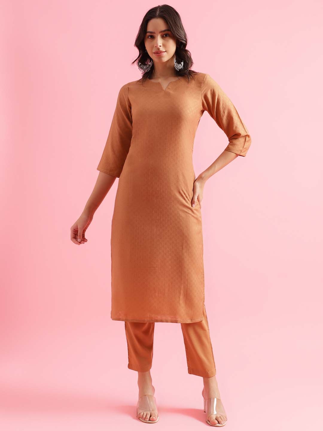 

Saanjh Women Regular Kurta with Trousers, Brown