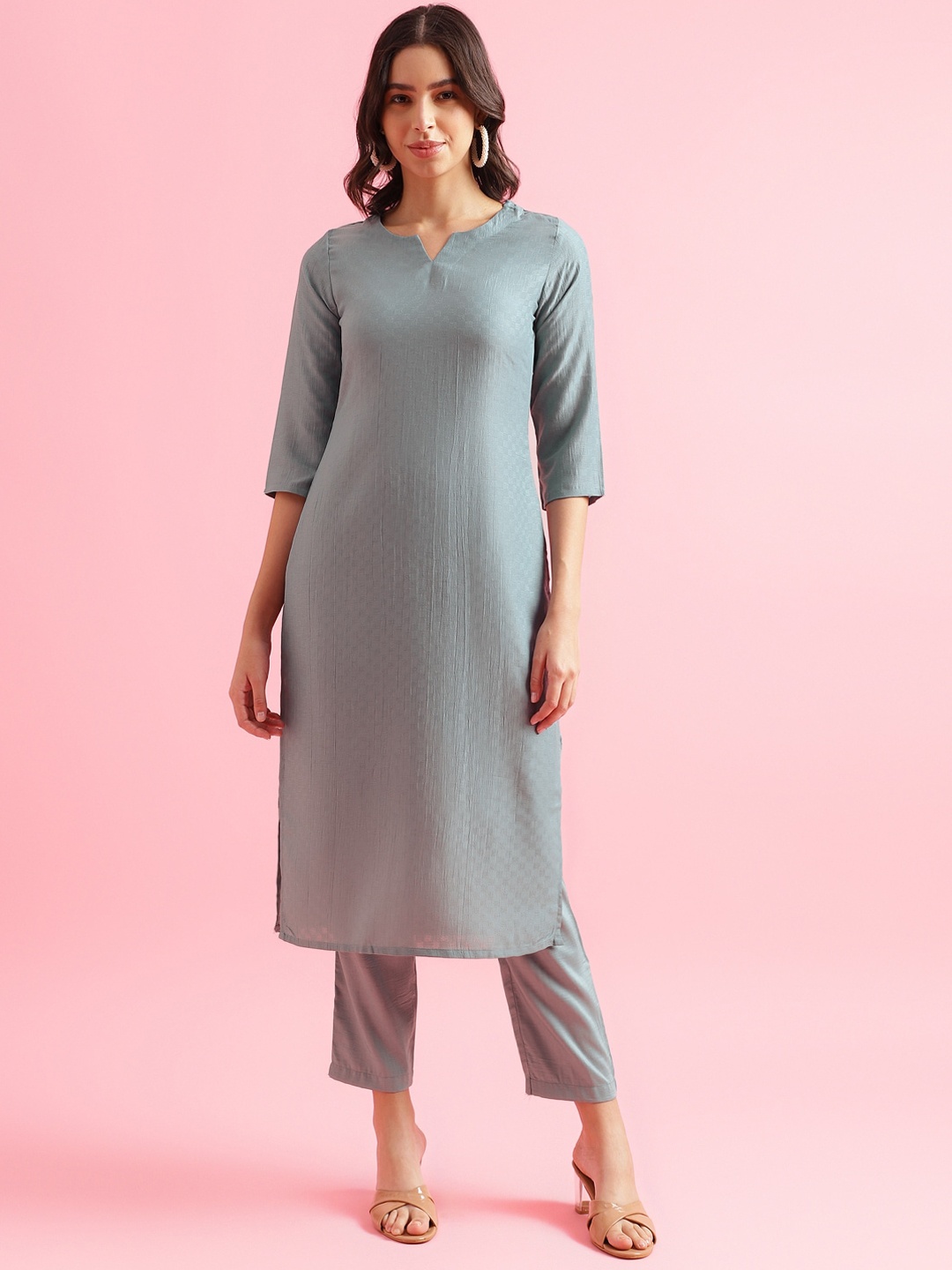 

Saanjh Women Regular Kurta with Trousers, Blue