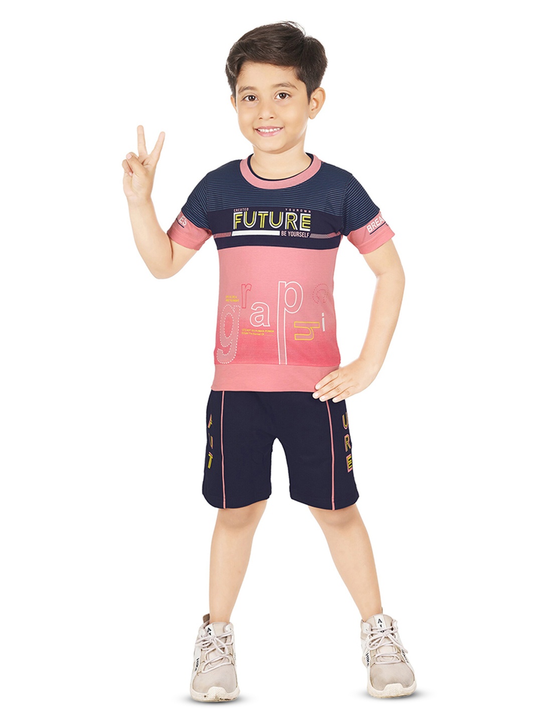 

BAESD Boys Printed T-shirt with Shorts, Peach