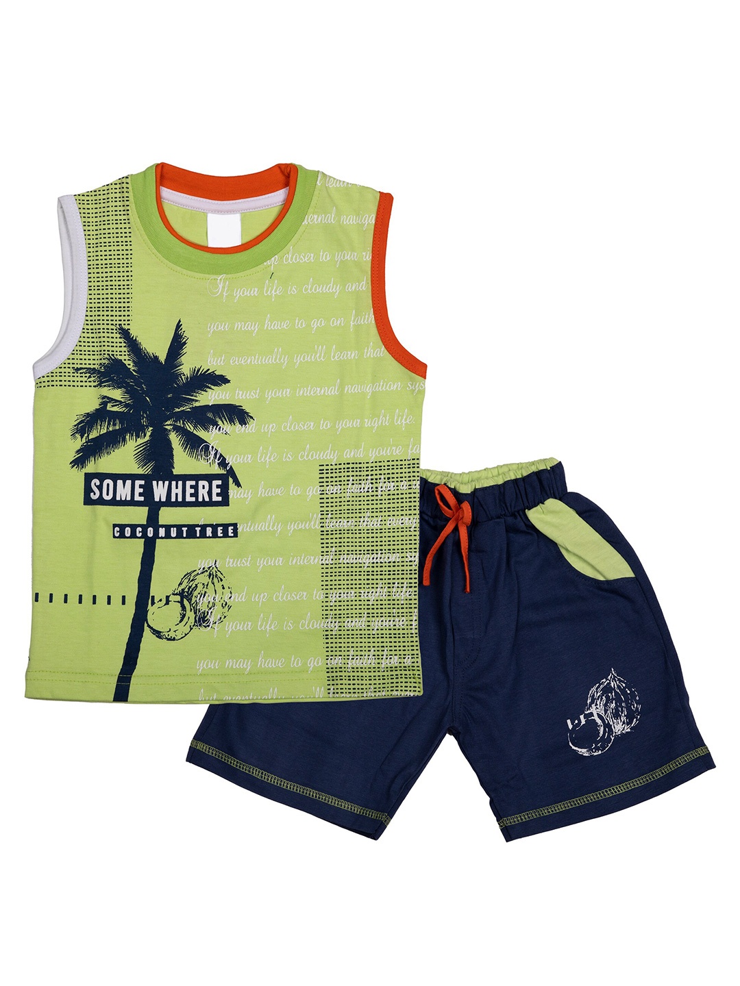 

BAESD Boys Printed T-shirt with Shorts, Green