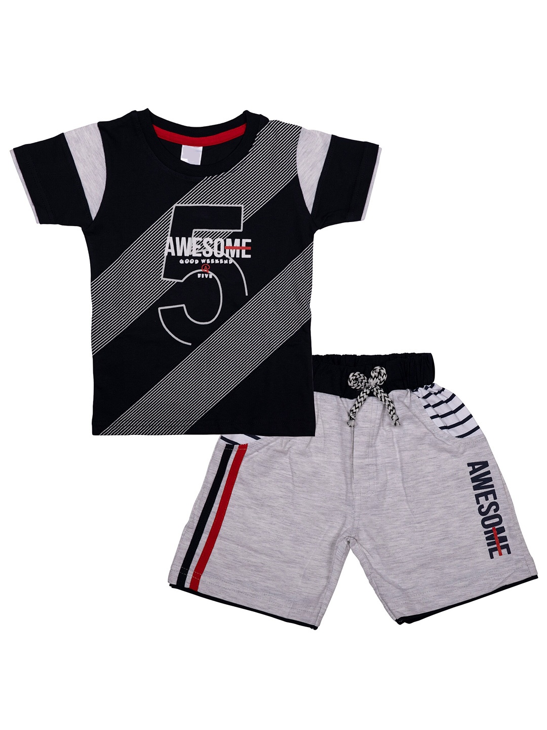 

BAESD Boys Printed T-shirt with Shorts, Black