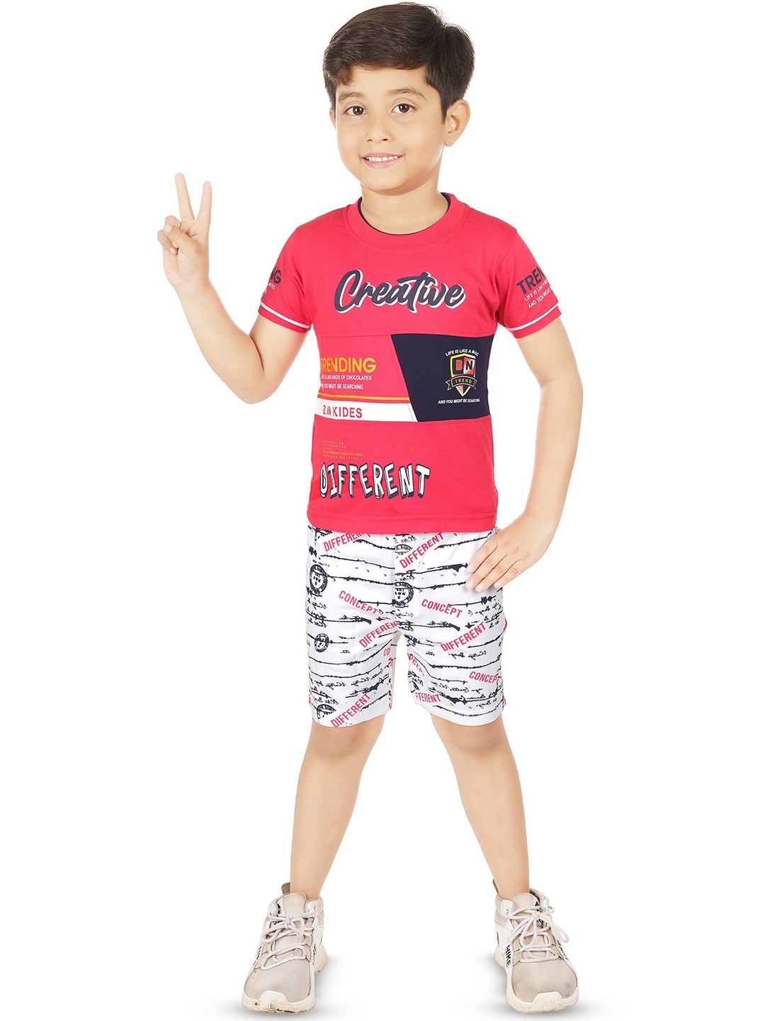 

BAESD Boys Printed T-shirt with Shorts, Red