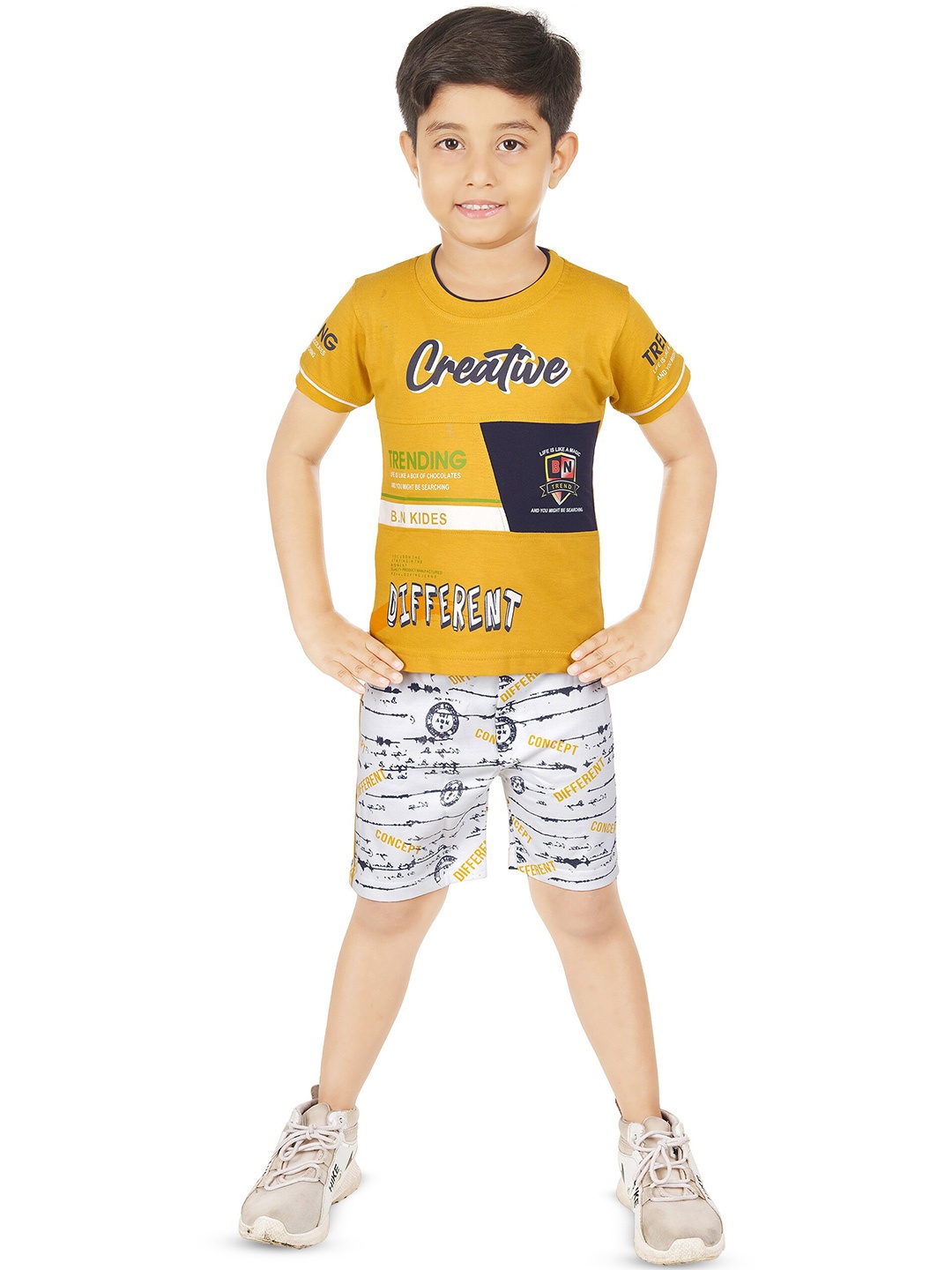 

BAESD Boys Printed T-shirt with Shorts, Yellow
