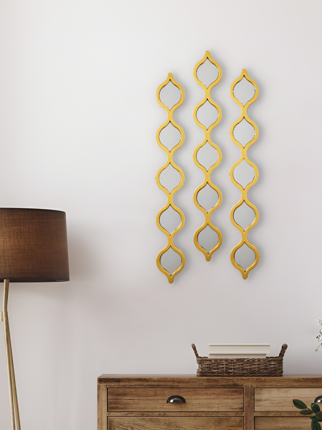 Home Centre Corvus Maize 3 Pieces Metal Mirror Wall Decor, Gold