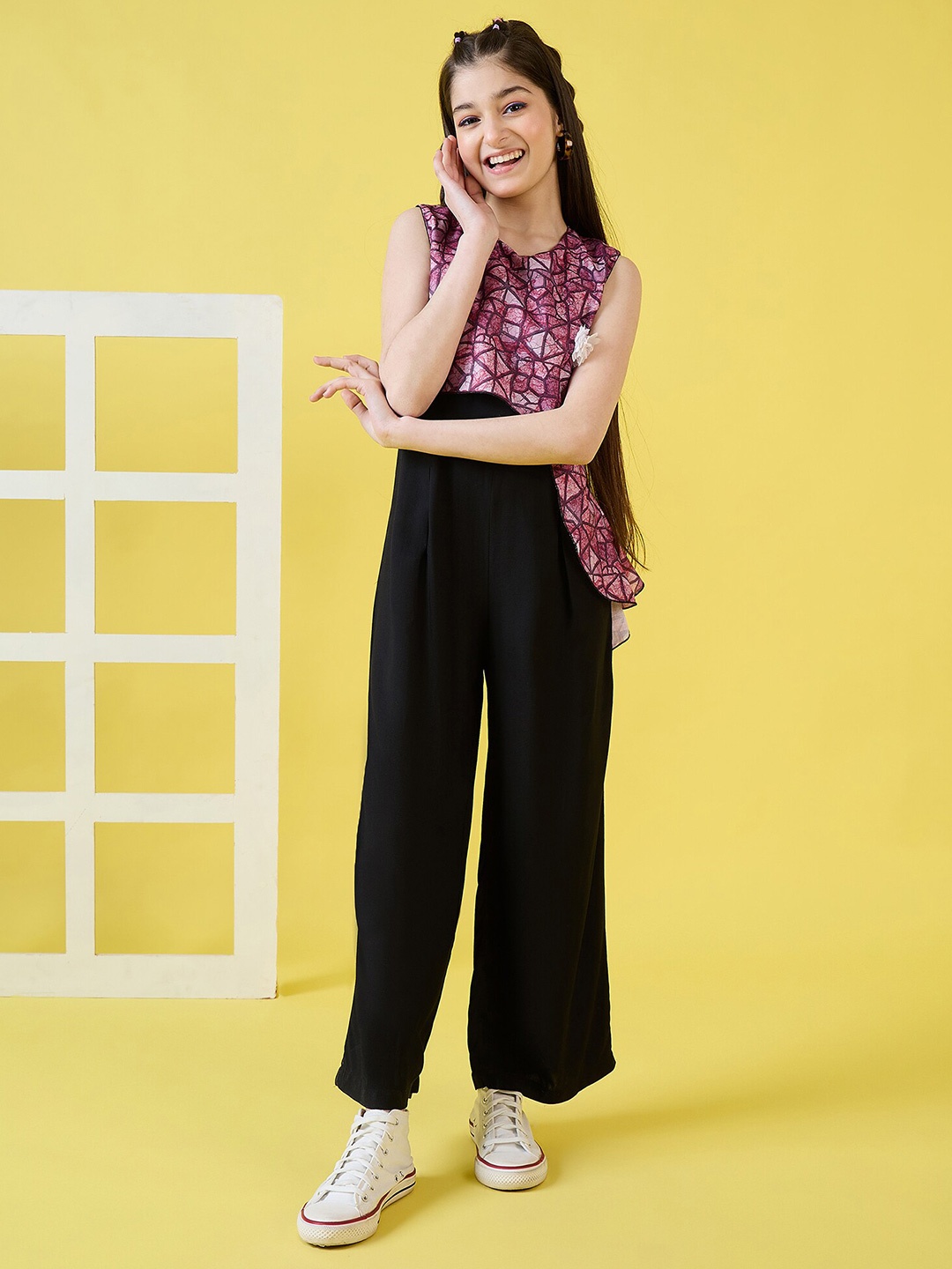 

Stylo Bug Girls Printed Basic Jumpsuit, Black