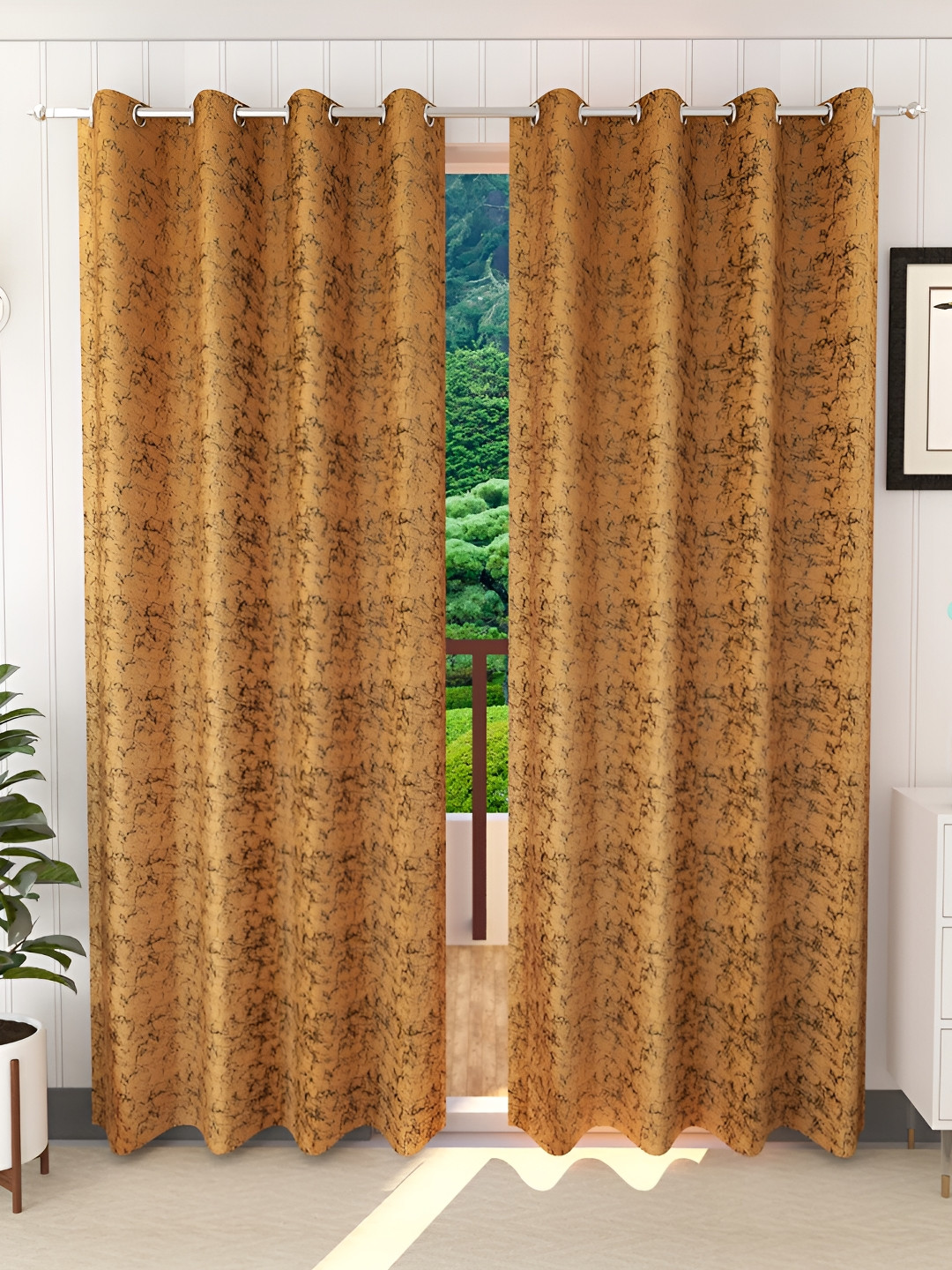 

Galaxy Home Decor Beige Set of 2 Floral Room Darkening Long Door Curtain
