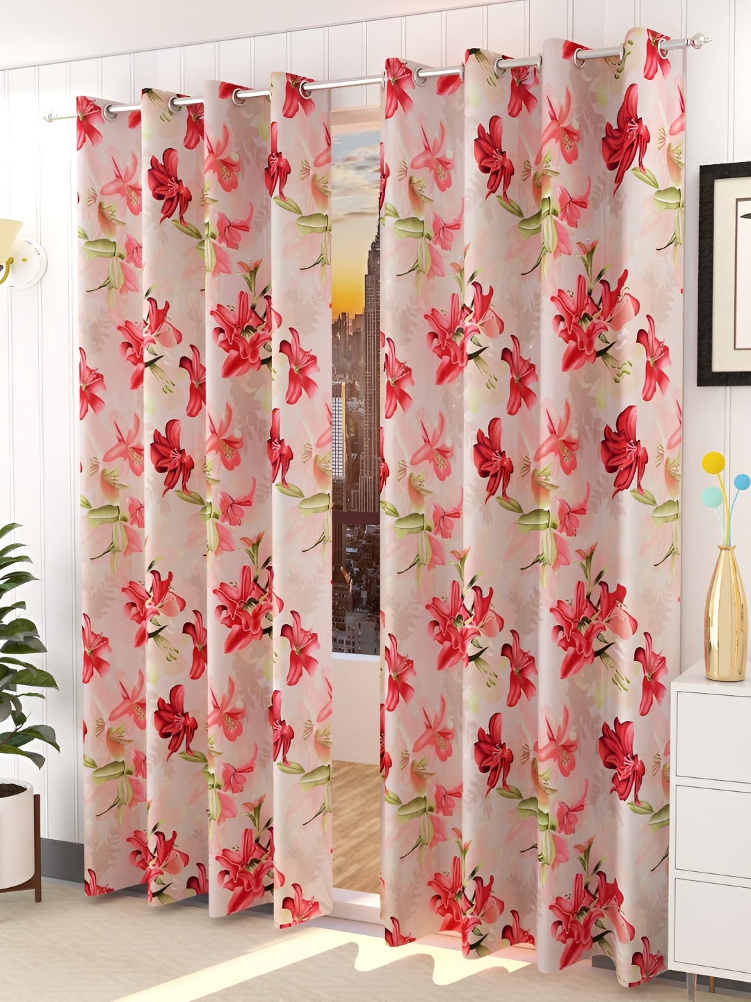 

Galaxy Home Decor Maroon Set of 2 Floral Room Darkening Long Door Curtain