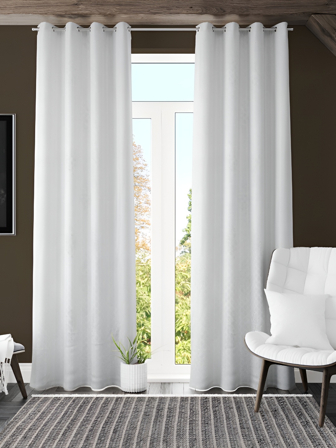 

Galaxy Home Decor Silver-Toned Floral Room Darkening Long Door Curtain