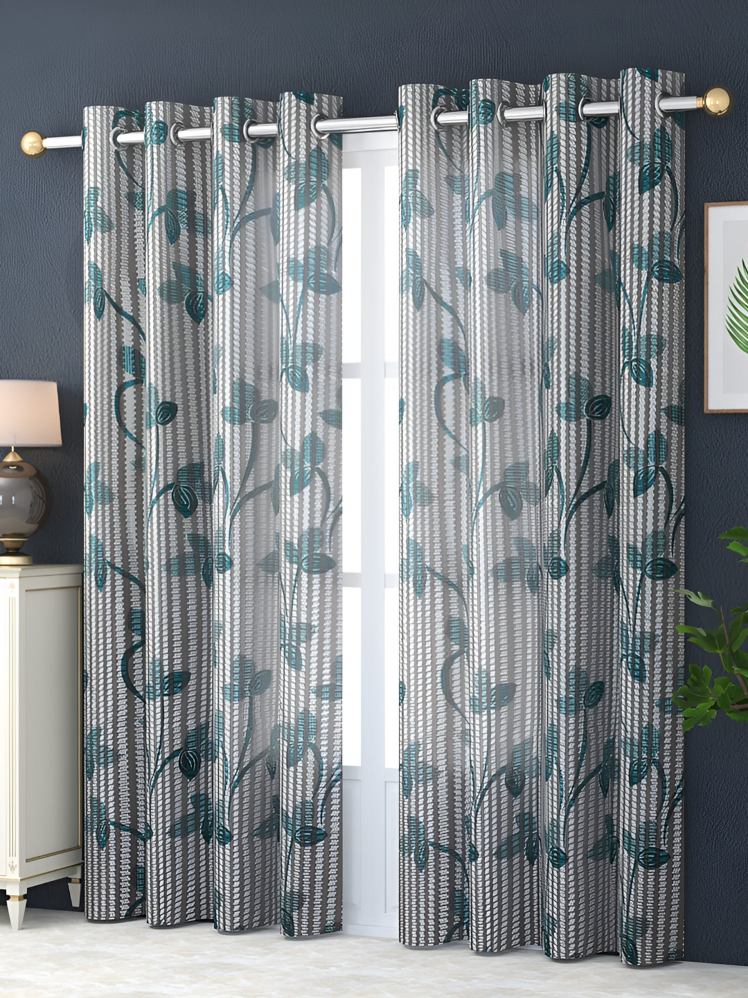 

Galaxy Home Decor Turquoise Blue and Grey 2 Pieces Floral Room Darkening Door Curtains