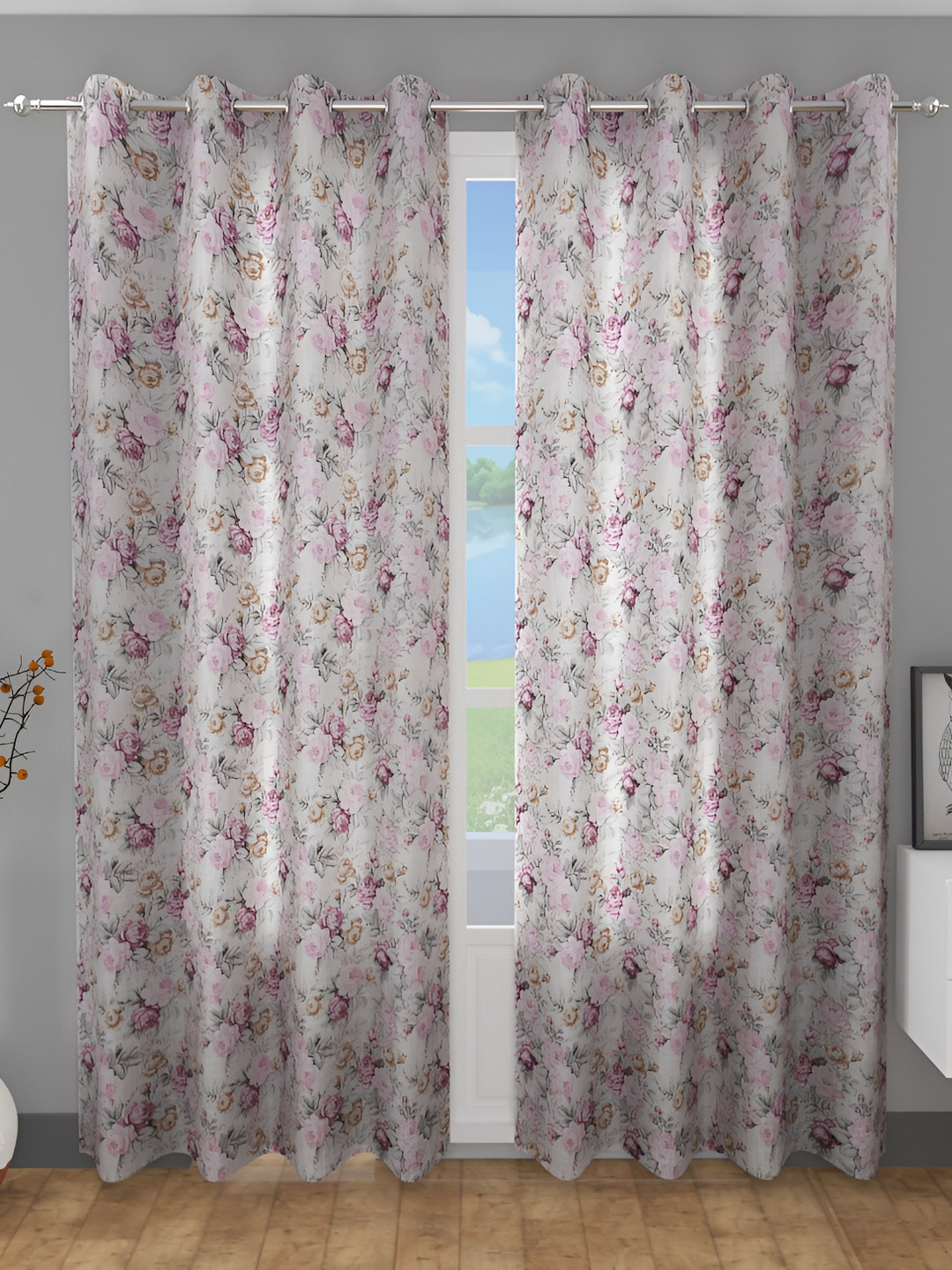 

Galaxy Home Decor Pink Floral Eyelet Room Darkening Window Curtain