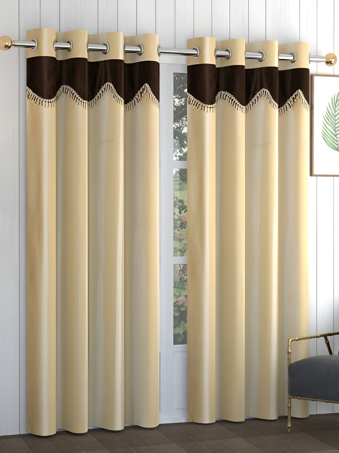 

Galaxy Home Decor Cream-Coloured Set of 2 Floral Room Darkening Window Curtain