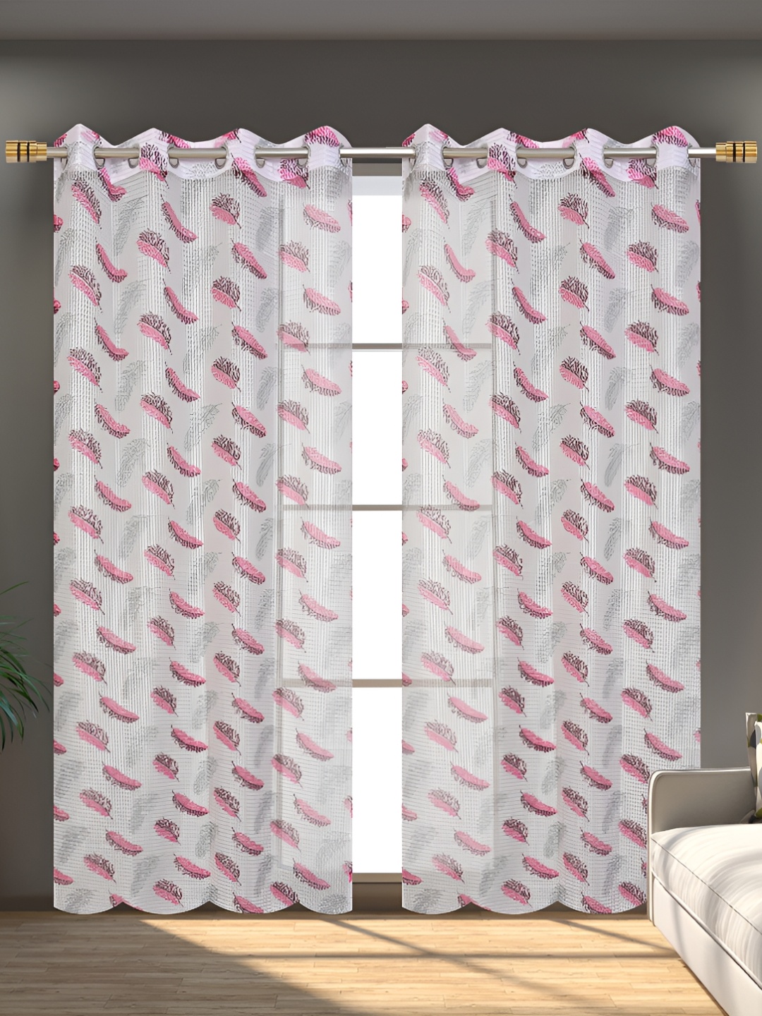 

Galaxy Home Decor Pink 2 Pieces Floral Sheer Long Door Curtain