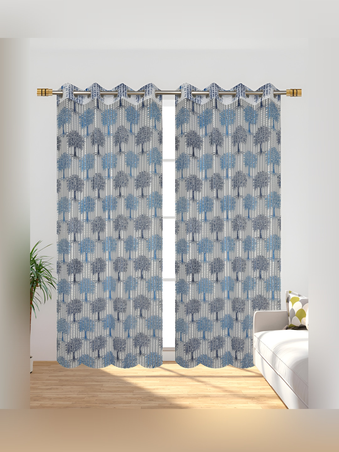 

Galaxy Home Decor Blue 2 Pieces Floral Eyelet Room Darkening Door Curtains